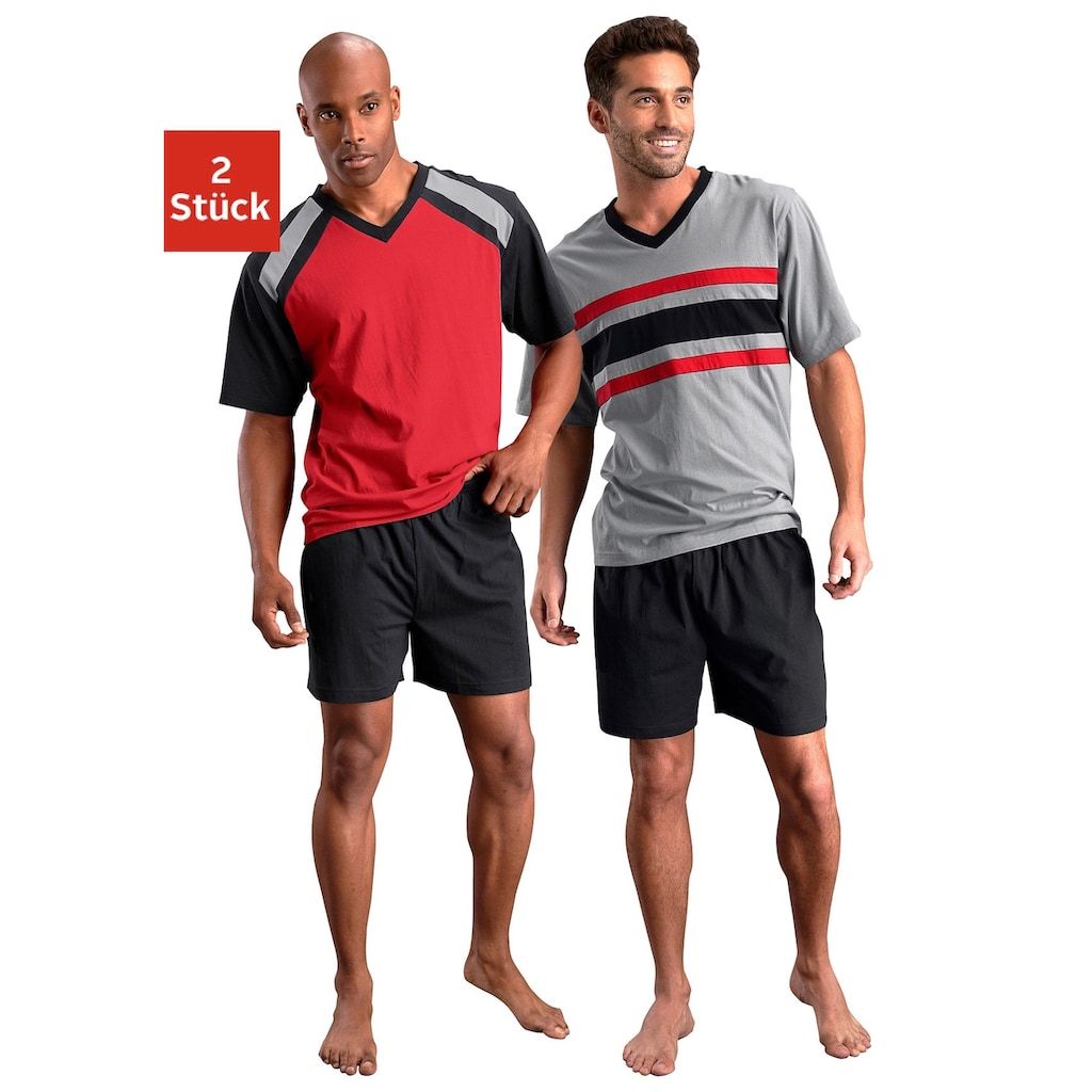 Herrenmode Wäsche le jogger® Shorty, (2 Stück), mit kontrastfarbigen Einsätzen rot-schwarz