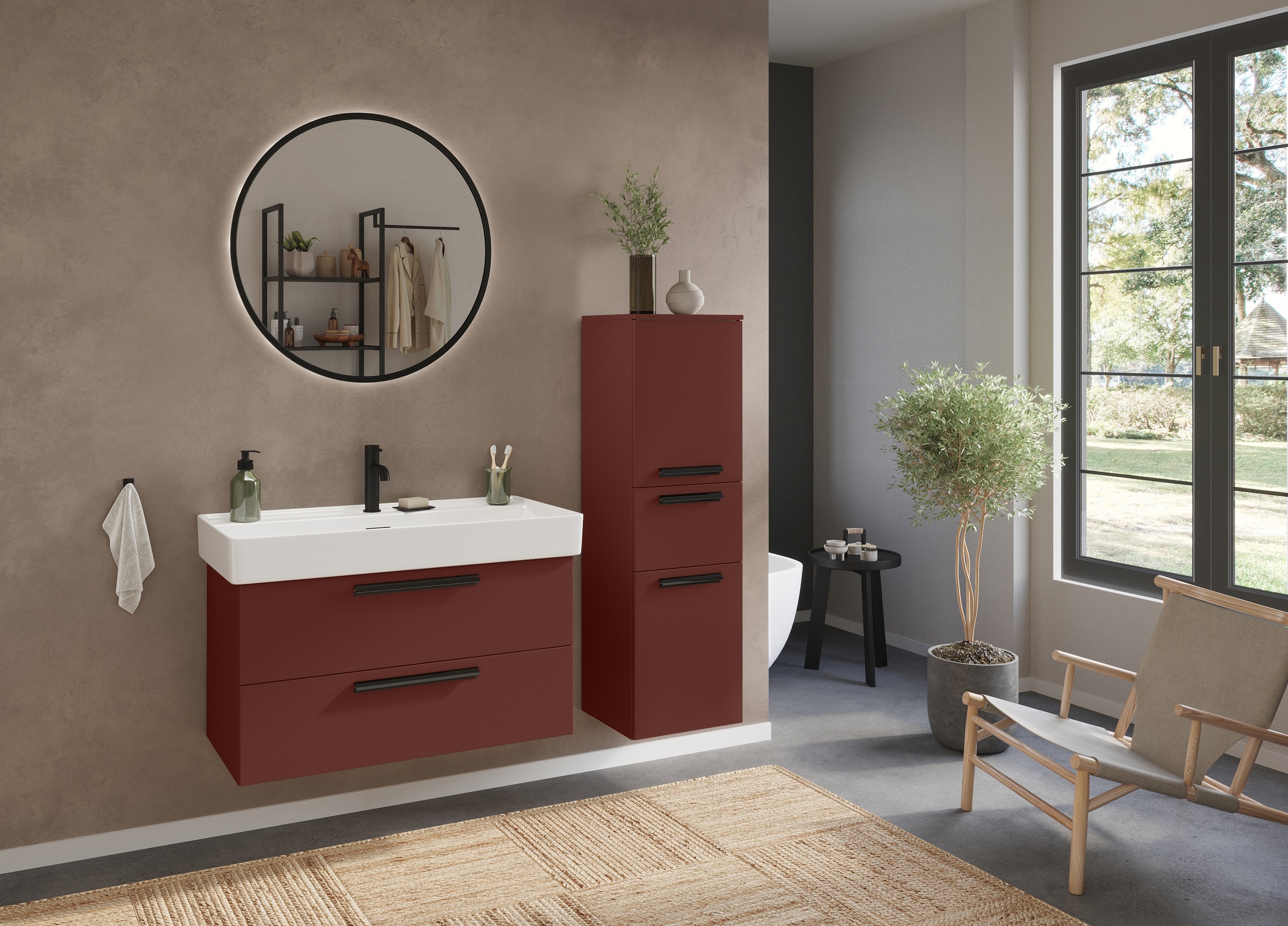 welltime Badmöbel-Set »SALVADA, 2tlg-Set, gedämpfte Scharniere, Softclose, Keramikbecken« Maße (B/T/H): 100/47,5/200 cm, 