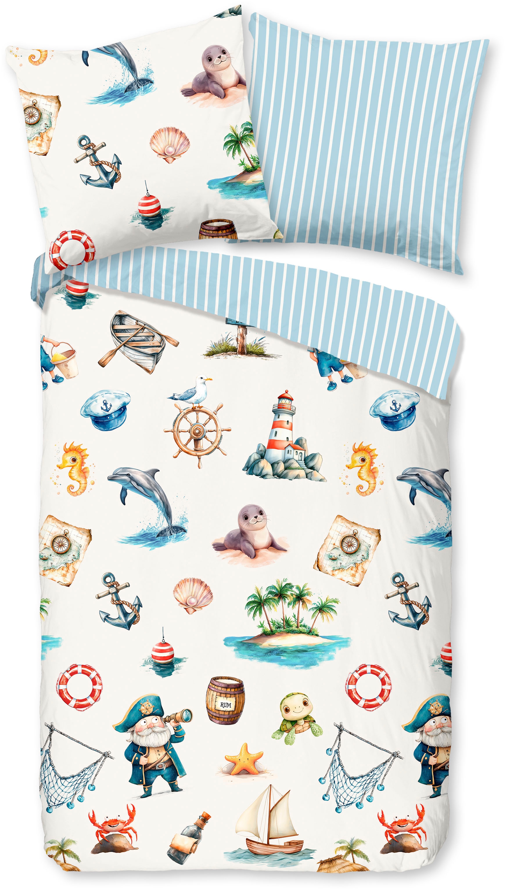 good morning Kinderbettwäsche »Capi« 2 Stk. tlg. Baumwolle, Renforcé, Wendeoptik, Kind, Baby, Maritim, Meer