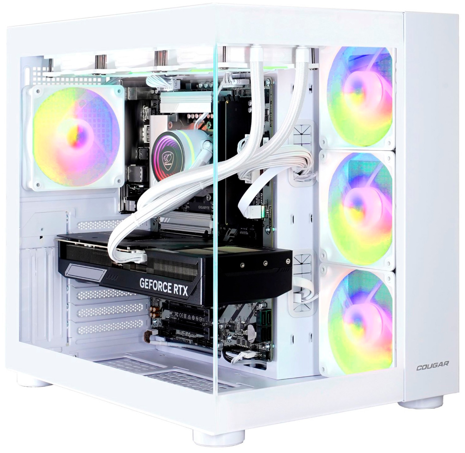 Cougar Gaming-PC-Komplettsystem »MegaDeal FV150 WT 2888 AMD Ryzen 5 9600X 32GB DDR5 1TB SSD RTX 5070« 34 ″ AMD Ryzen 5 GeForce RTX 5070 32 GB RAM 1.000 GB SSD Windows 11, DDR5 RAM+ MSI PRO MP341CQW LED-Monitor Curved 86,4 m (34")