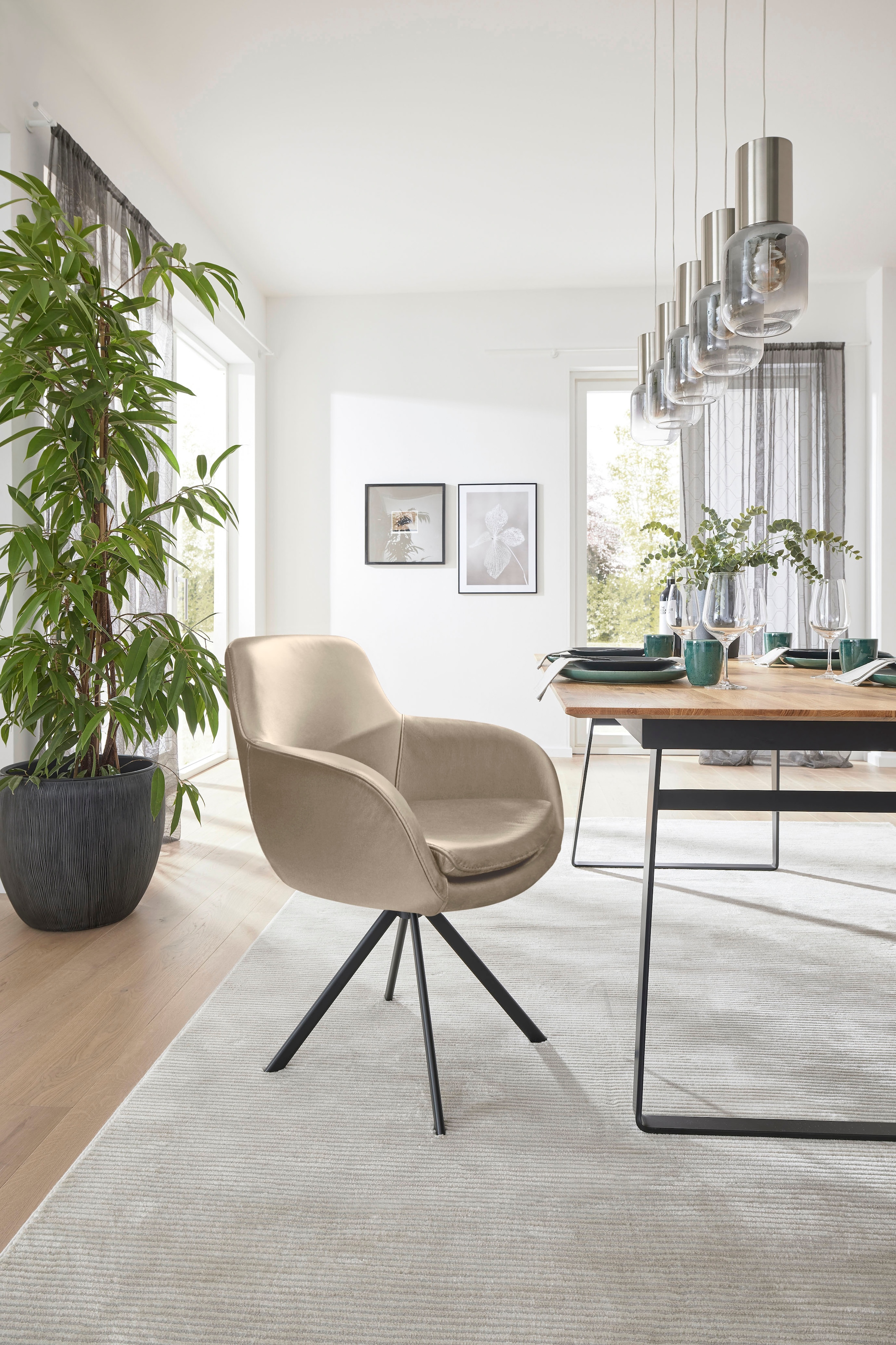 Musterring Esszimmerstuhl »Tavia«, (Set), 2 St., Echtleder, Stativgestell Eisen schwarz, Drehfunktion optional, diverse Farben