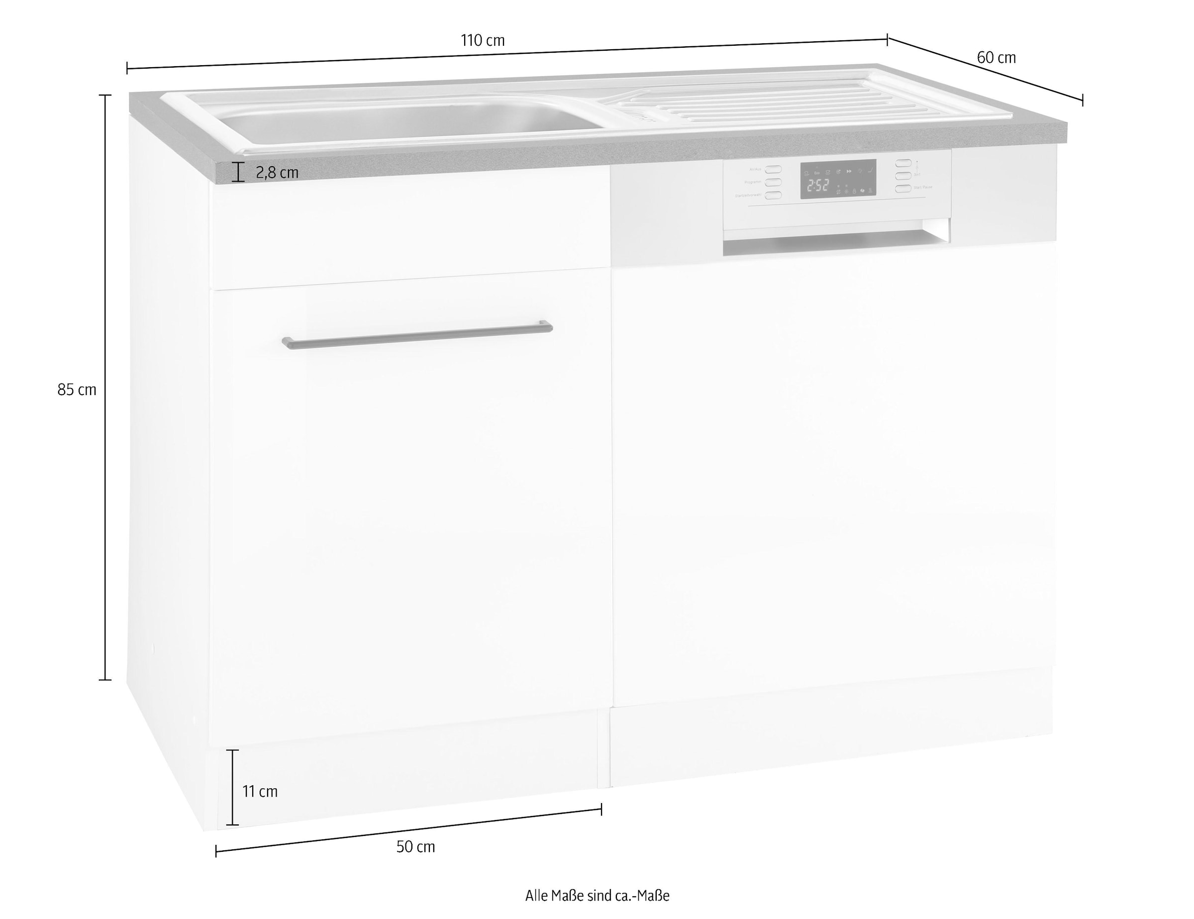 KOCHSTATION Spülenschrank »KS-Tulsa«, 110 cm breit, inkl. Tür/Sockel für Einbaugeschirrspüler, Metallgriff
