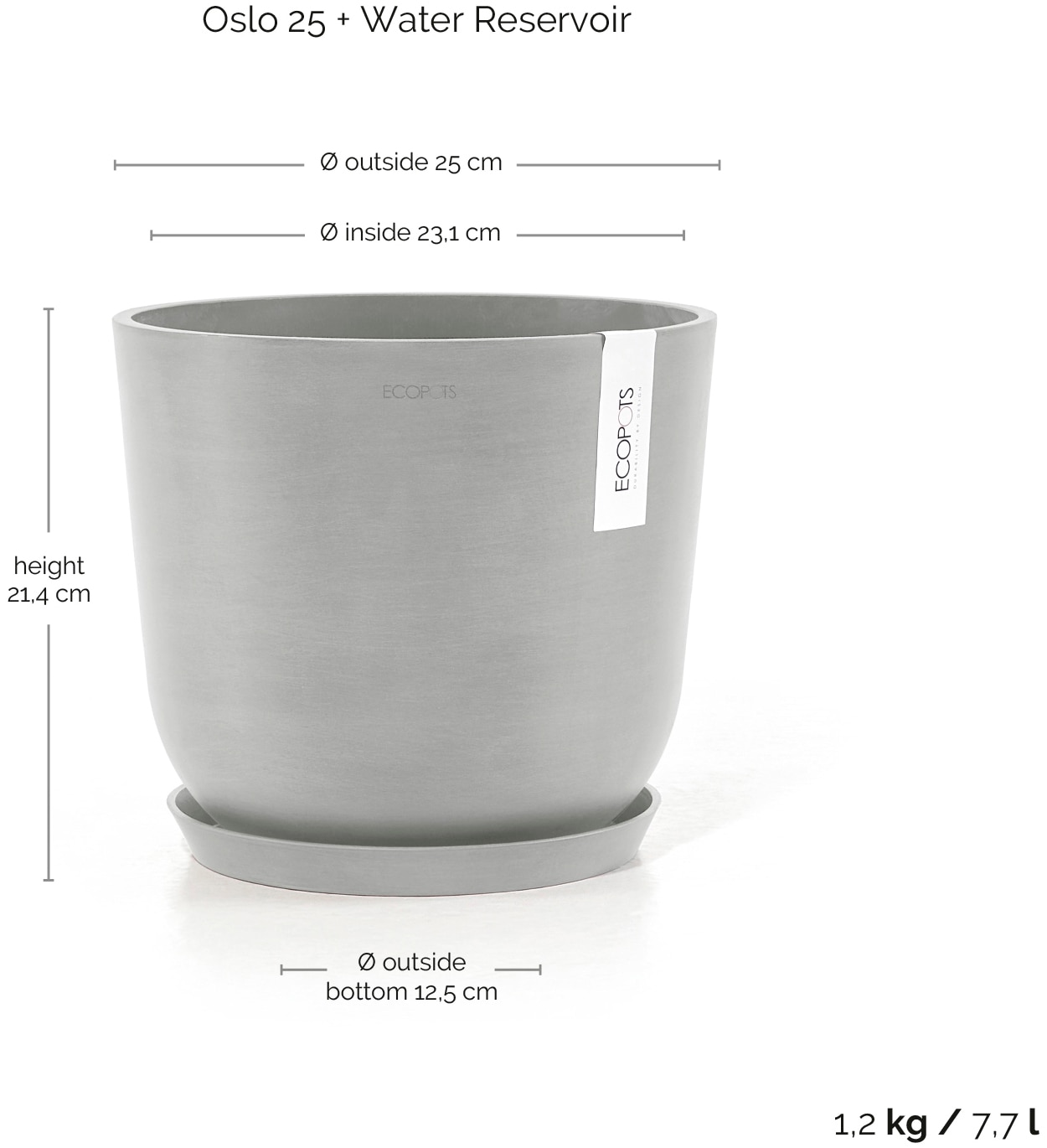 ECOPOTS Blumentopf »Oslo 25 + Wassersystem Weißgrau«, für innen und außen: frostsicher, bruchsicher und lichtbeständig