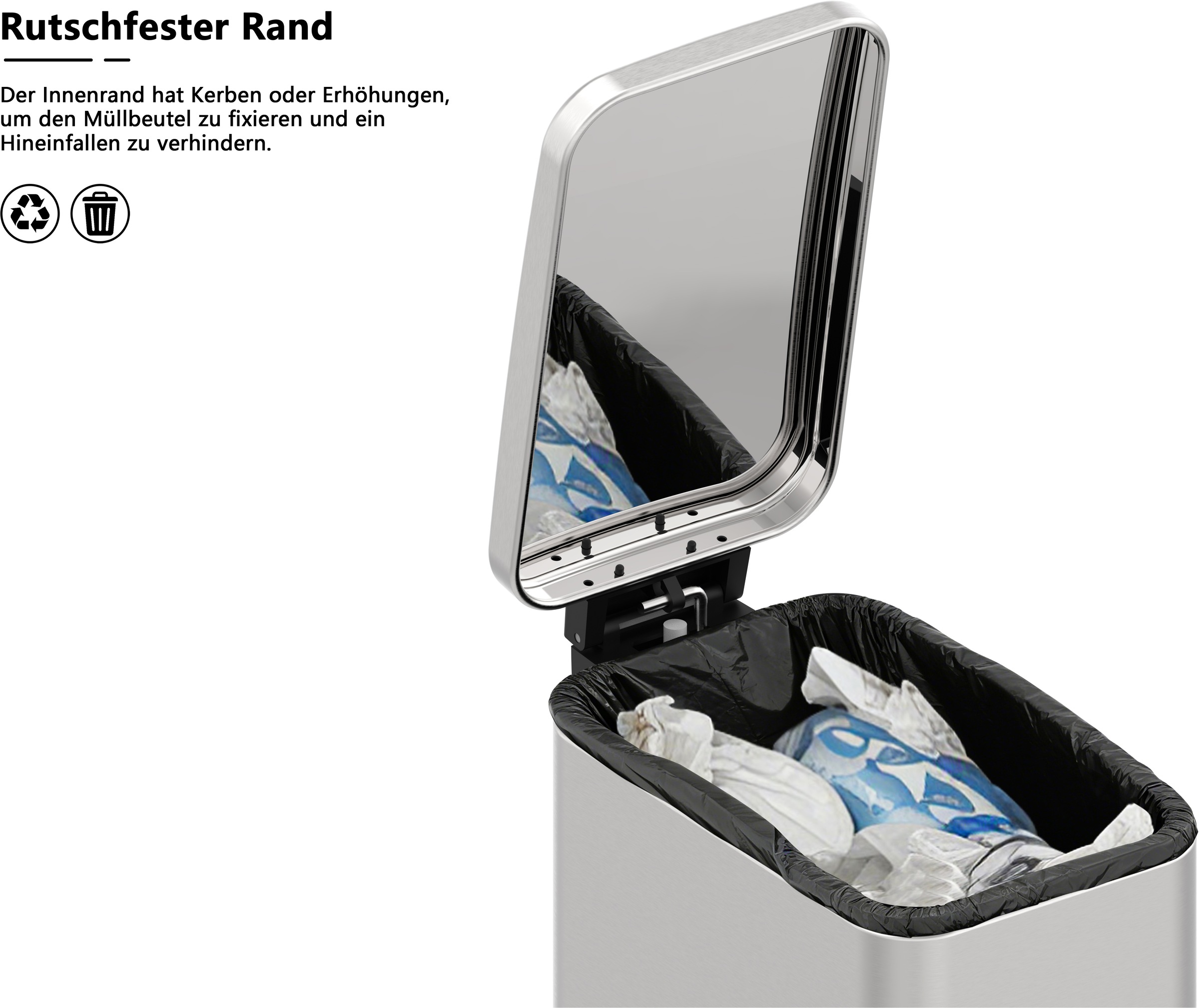 OTTO home Mülleimer »Joonah, mit verzögertem Schließmechanismus, schmal und kompakt« 1 Behälter Nischen-Mülleimer, Treteimer, Kosmetikeimer mit Deckel