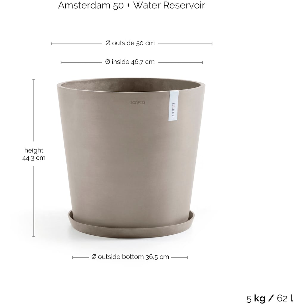 ECOPOTS Blumentopf »Amsterdam 50 + Wassersystem Taupe«