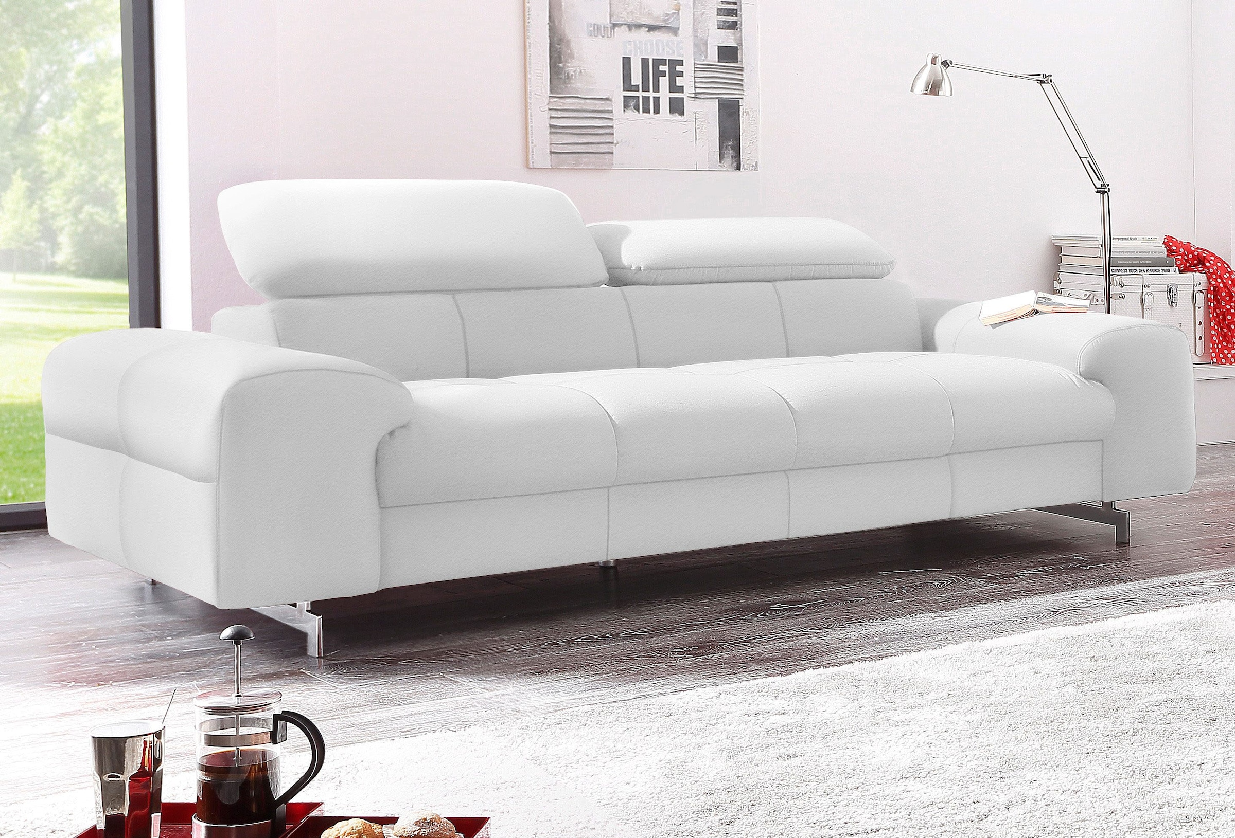 COTTA 3-Sitzer "Chef" Big-Sofa mit Kopfteilverstellung, edle Metallkufen