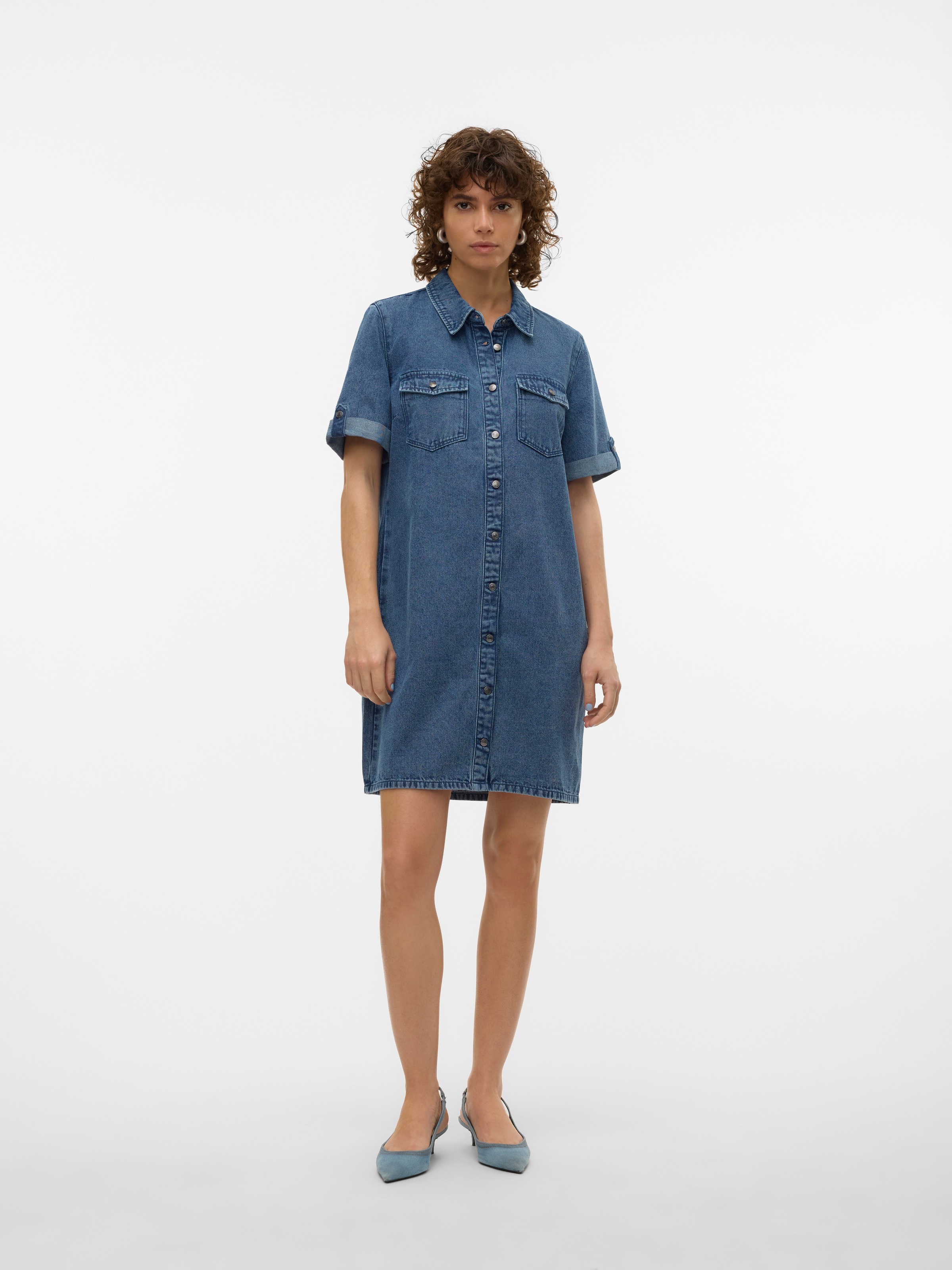 Thumbnail - Vero Moda Jeanskleid "VMJENNIE SS SHORT DENIM DRESS NOOS" Brusttaschen