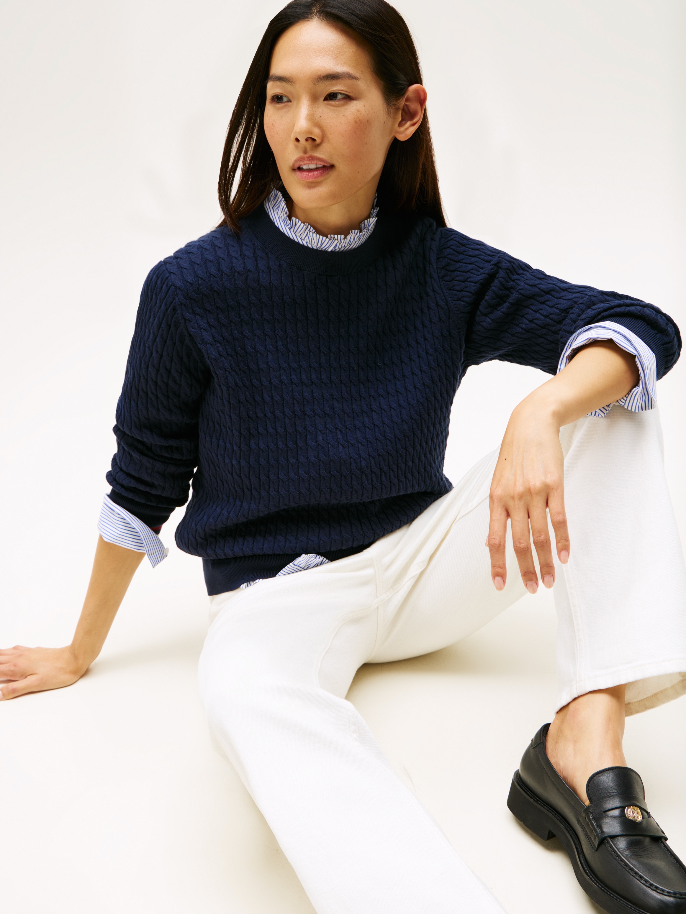 Tommy Hilfiger Rundhalspullover »CO CABLE C-NK LS SWEATER«, mit Zopfmuster