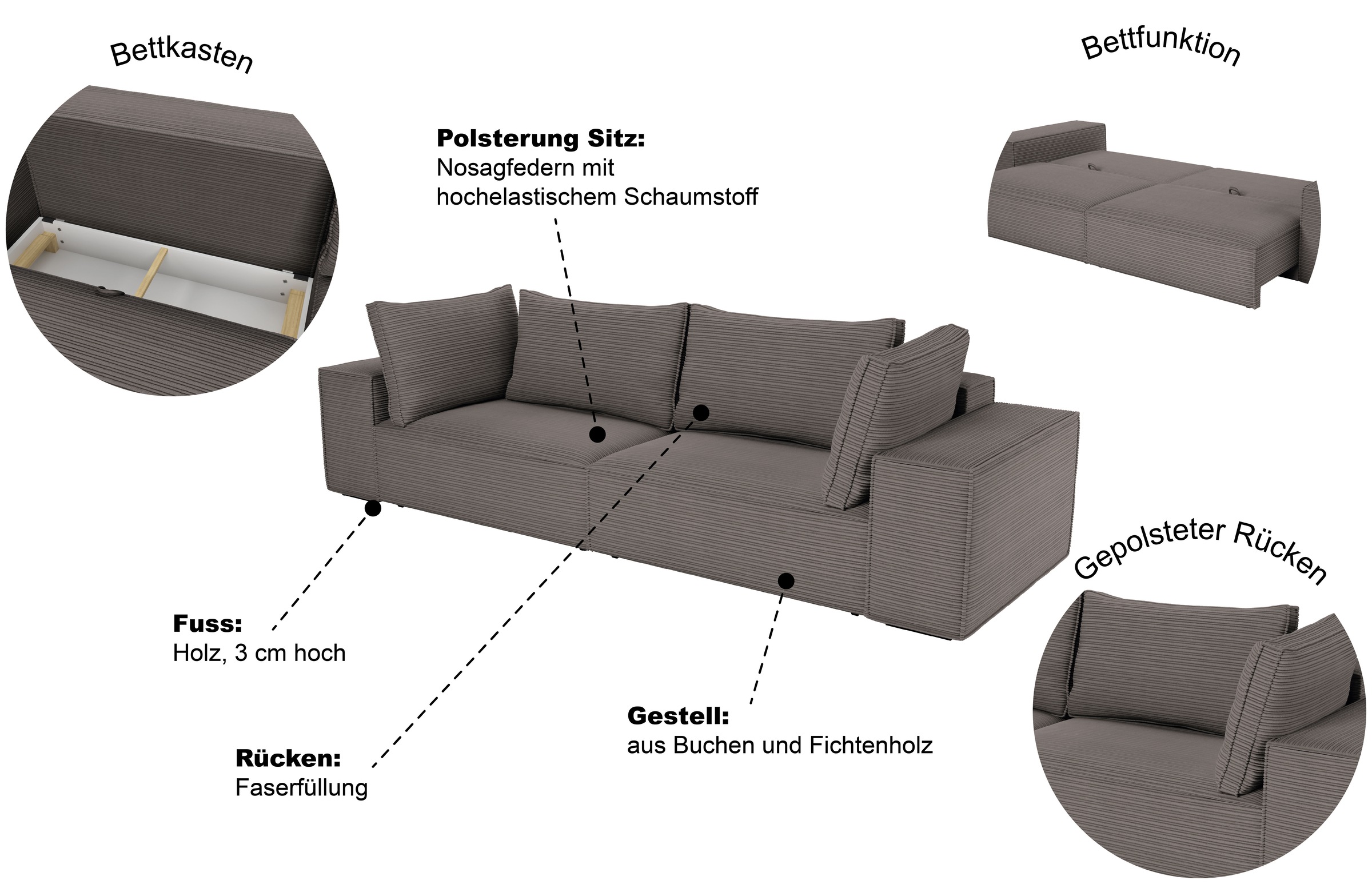 Trends by HG Big-Sofa »CONOR« Schlaffunktion + Bettkasten