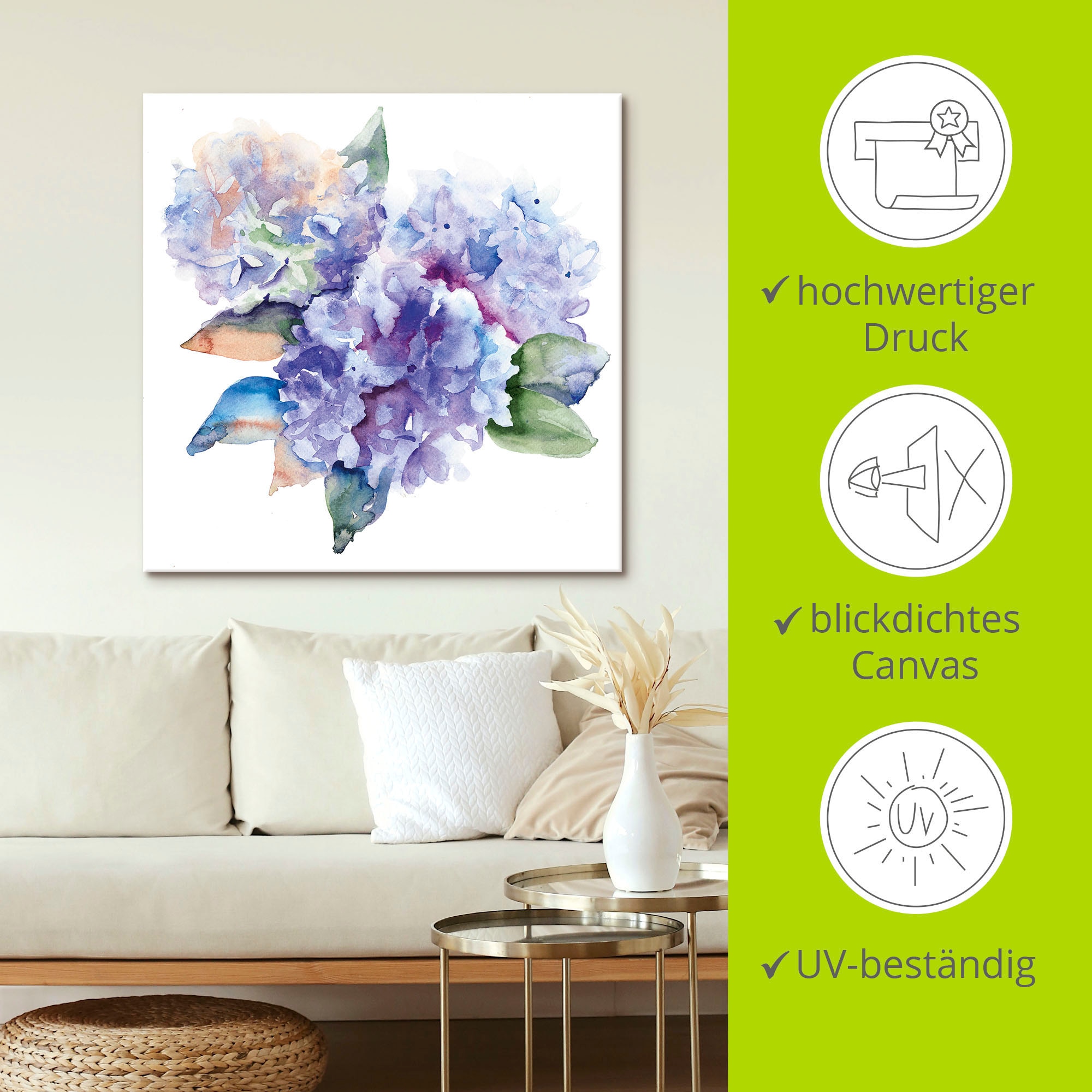 Artland Wandbild »Hortensien«, Blumen, (1 St.), als Leinwandbild, Poster in verschied. Größen
