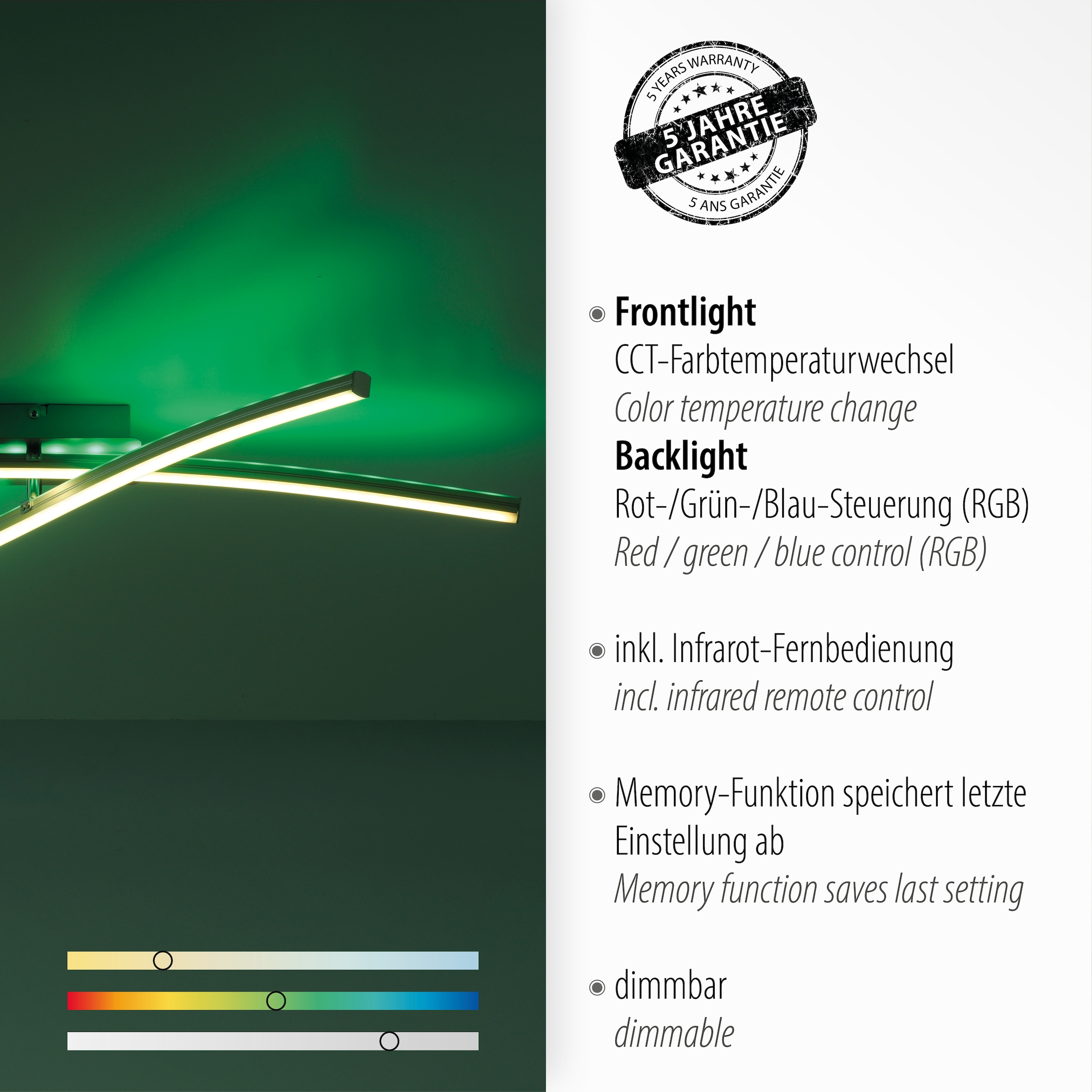 JUST LIGHT Deckenleuchte »ALINA«, 4 flammig, Leuchtmittel LED-Board-LED-Board | LED fest integriert, LED, CCT - über Fernbedienung, RGB, dimmbar über Fernbedienung