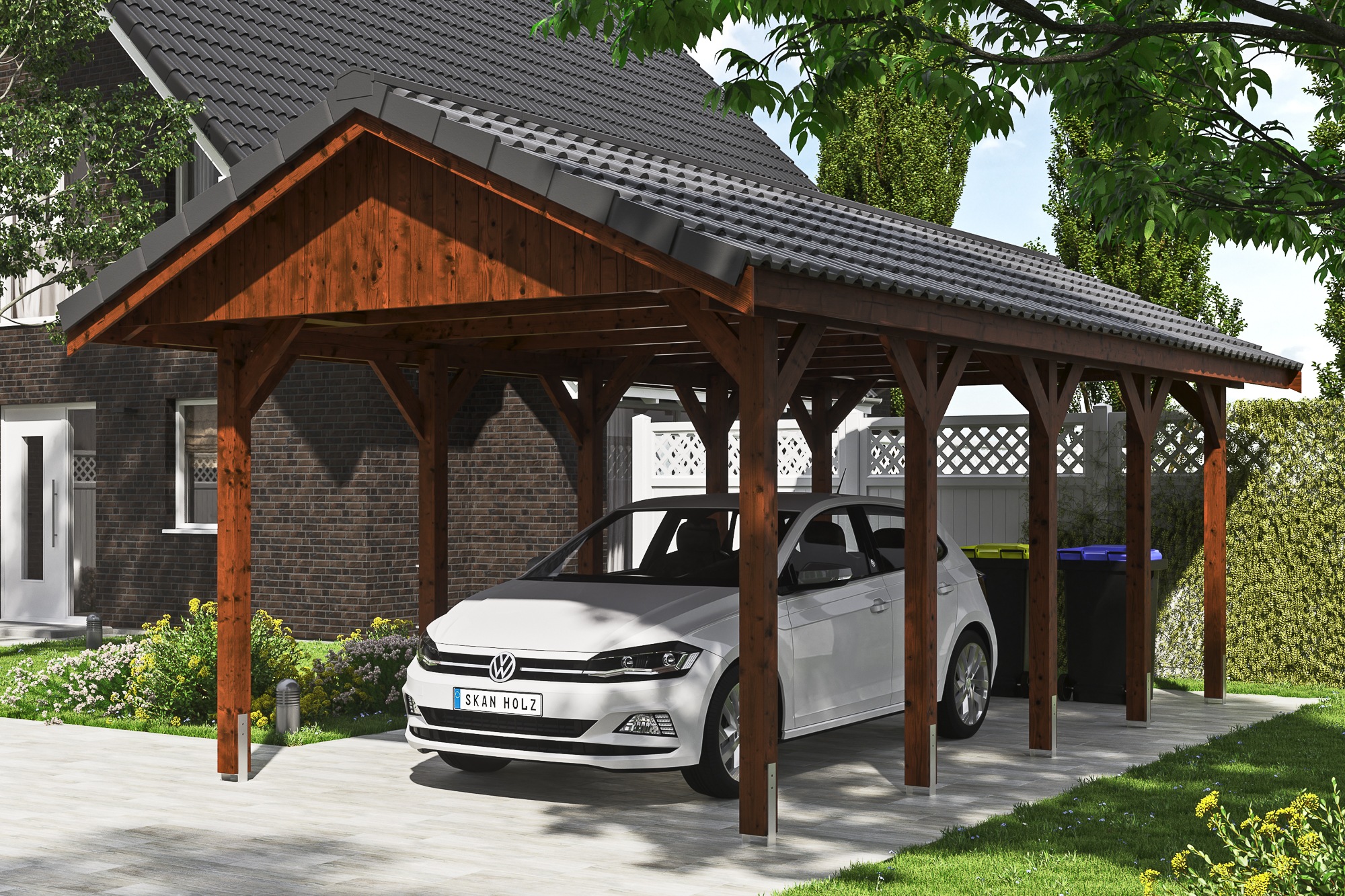 Skanholz Einzelcarport »Wallgau«, Nadelholz, 291 cm, Nussbaum, mit Dachlattung