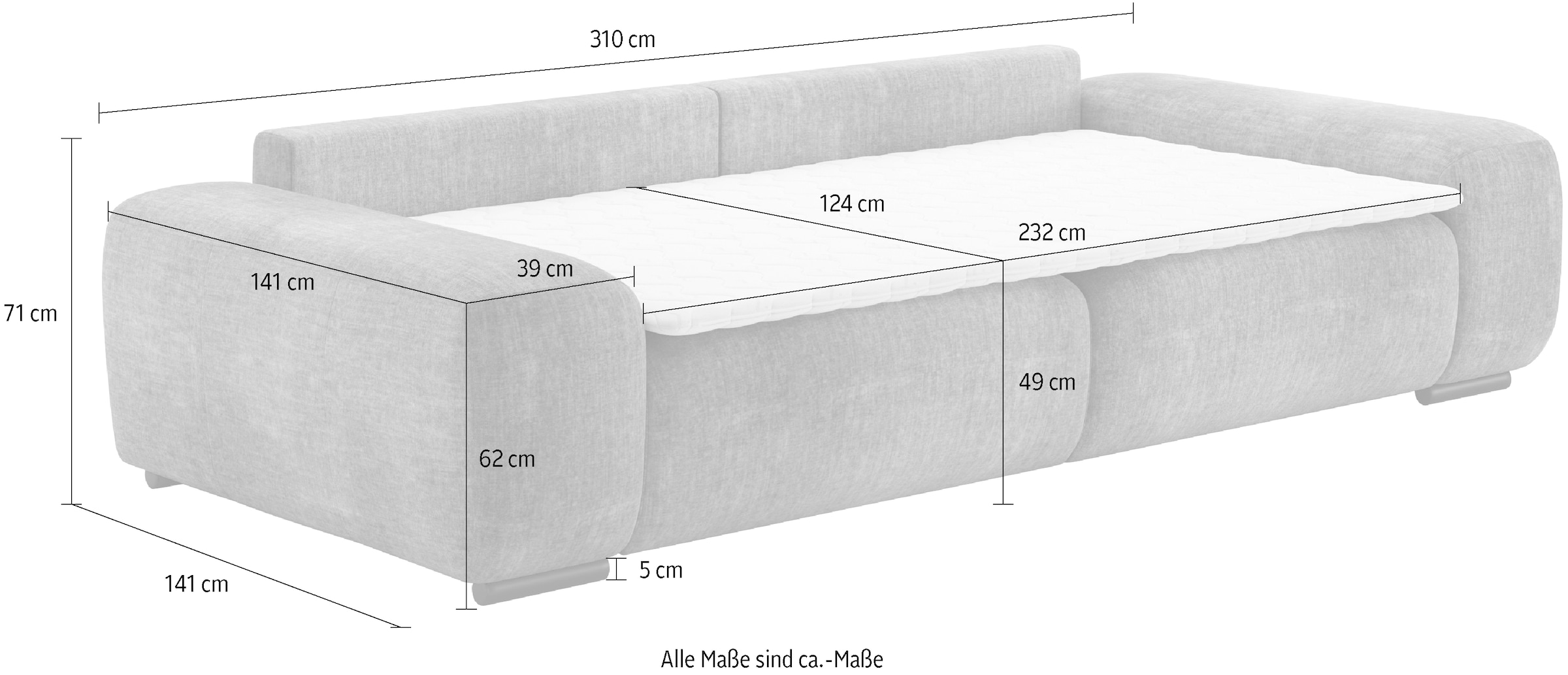 Home affaire Big-Sofa »Sundance II«, Dauerschläfer mit Hygiene-Topper bis 140 kg belastbar