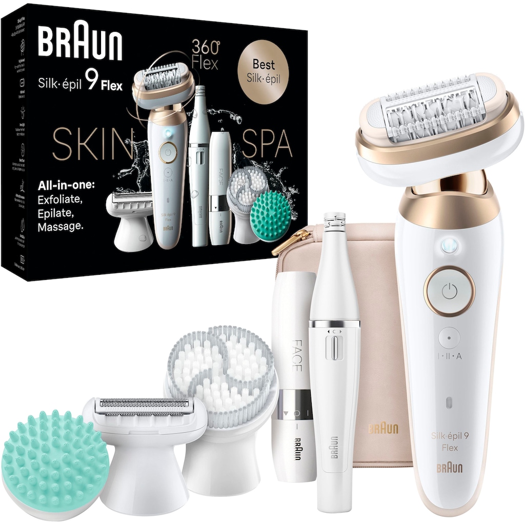 Braun Epilierer »Silk-épil Flex SkinSpa 9 9-681«, All-In-One Set, FaceSpa-Epilierer & Mini-Rasierer für das Gesicht
