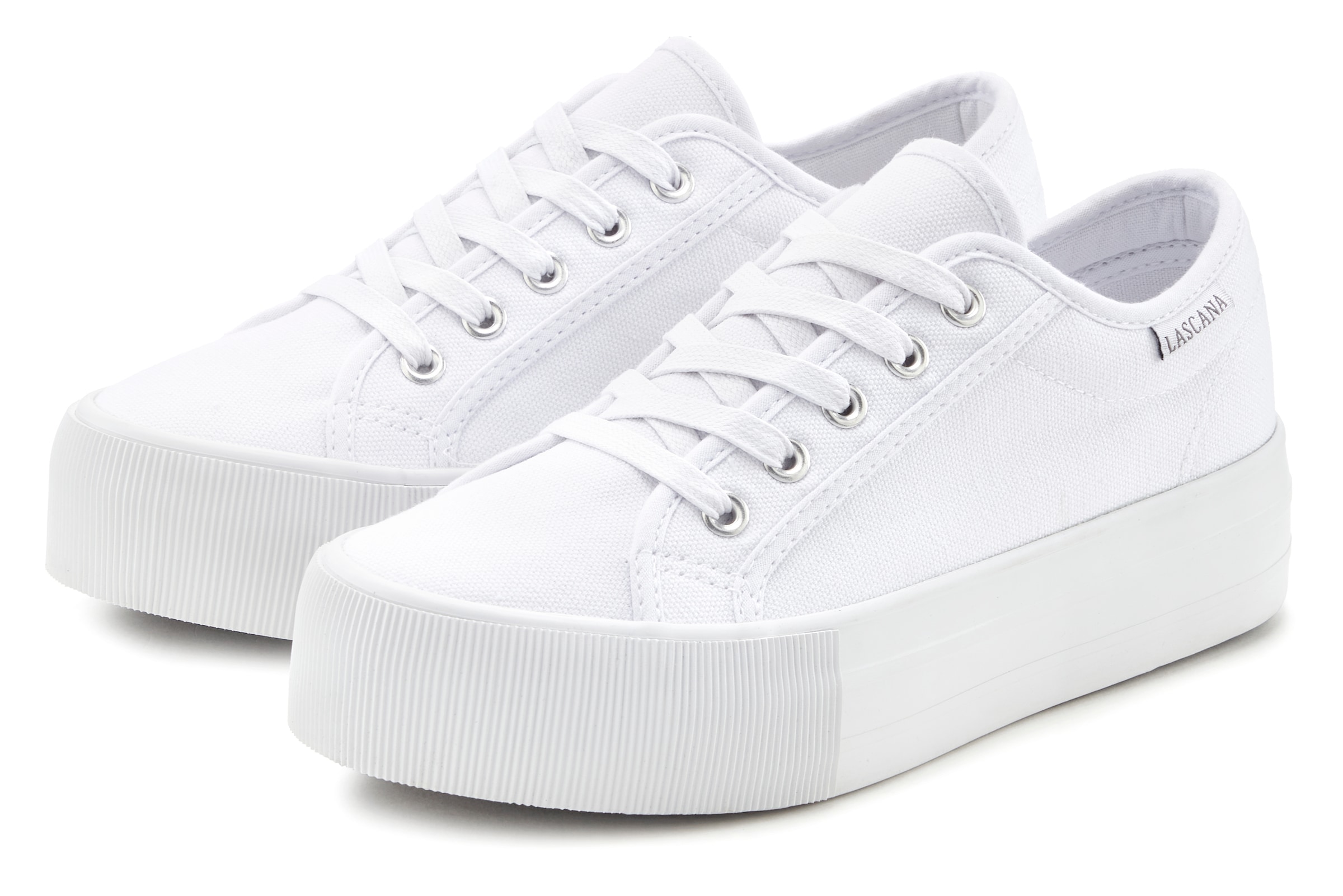 Sneaker LASCANA, Damen, Gr. 41, weiß, Obermaterial: 100% Textilmaterial. Decksohle: 100% Textilmaterial. Futter: 100% Textilmaterial. Laufsohle: 100% Synthetik, unifarben, Schuhe Sneaker, Schnürhalbschuh, Freizeitschuh aus Textil mit Plateausohle, Topsell