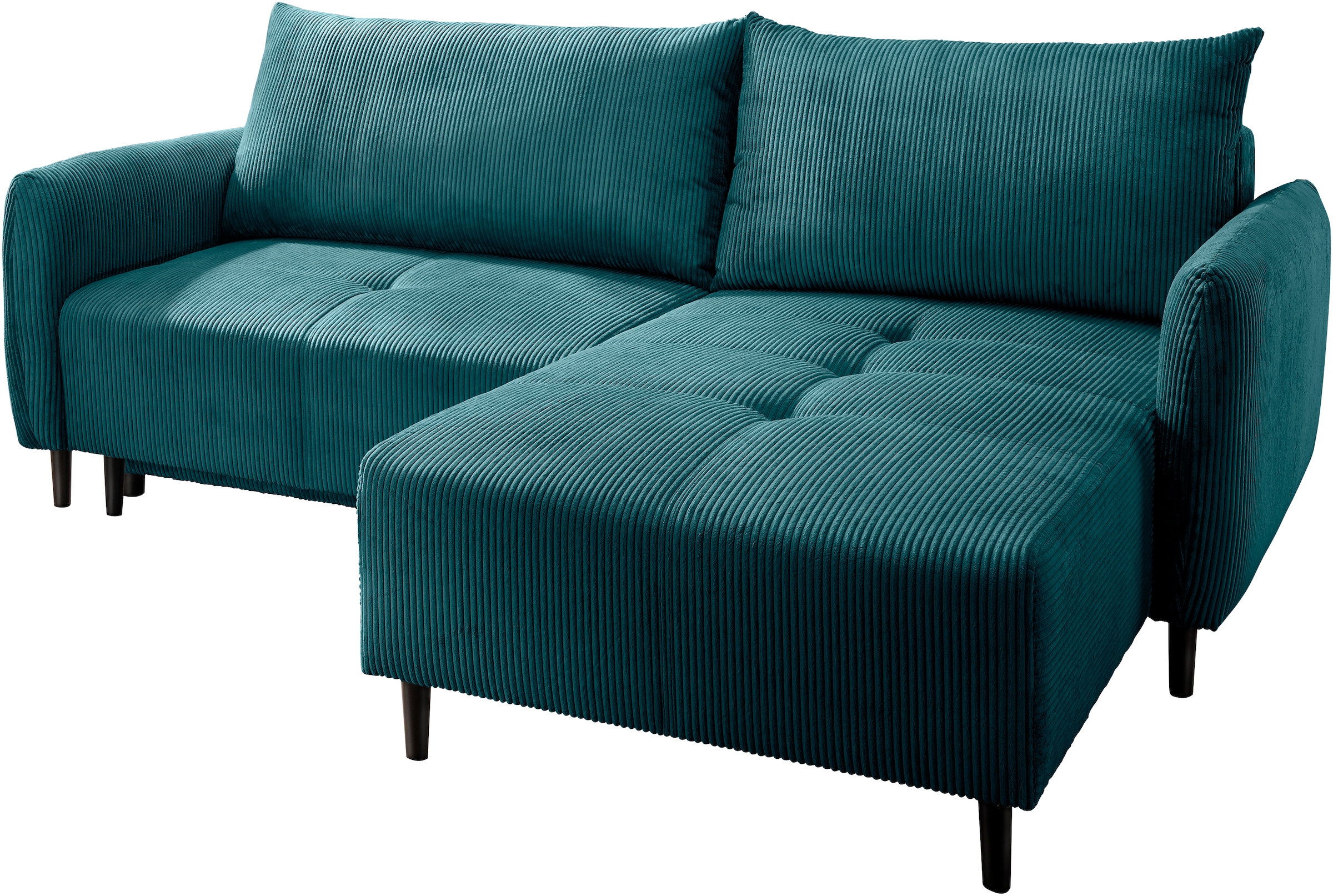 INOSIGN Ecksofa »Mara, aktueller Cord Bezug, wahlweise mit Bett und Bettkasten«, mit schmalen Armlehnen, Recamiere links und rechts montierbar, L-Form