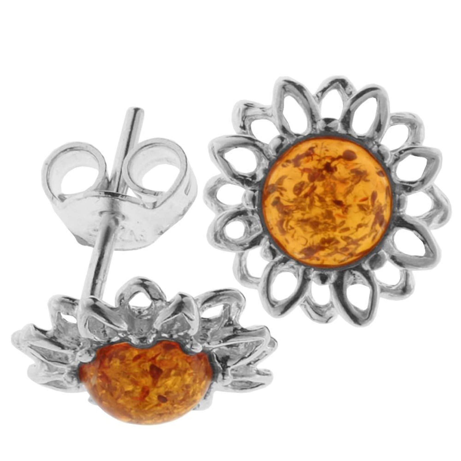 Paar Ohrstecker OSTSEE-SCHMUCK "- Blüte 12 mm - Silber 925/000 - Bernstein" Gr. 12, silber (silber 925, silberfarben, weiß), Ohrringe, Damen, Silber 925 (Sterlingsilber)