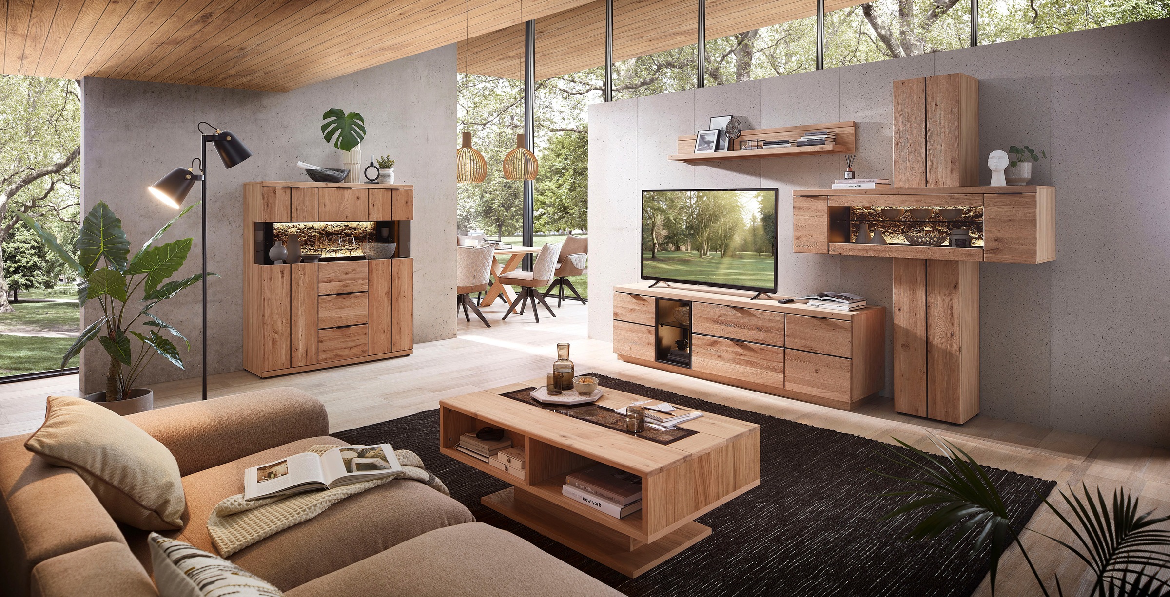 Innostyle Wohnwand »Donna Wohnwand, 303x203x50 (BxHxT) Echtkork Absetzung« 3 Stk. tlg.