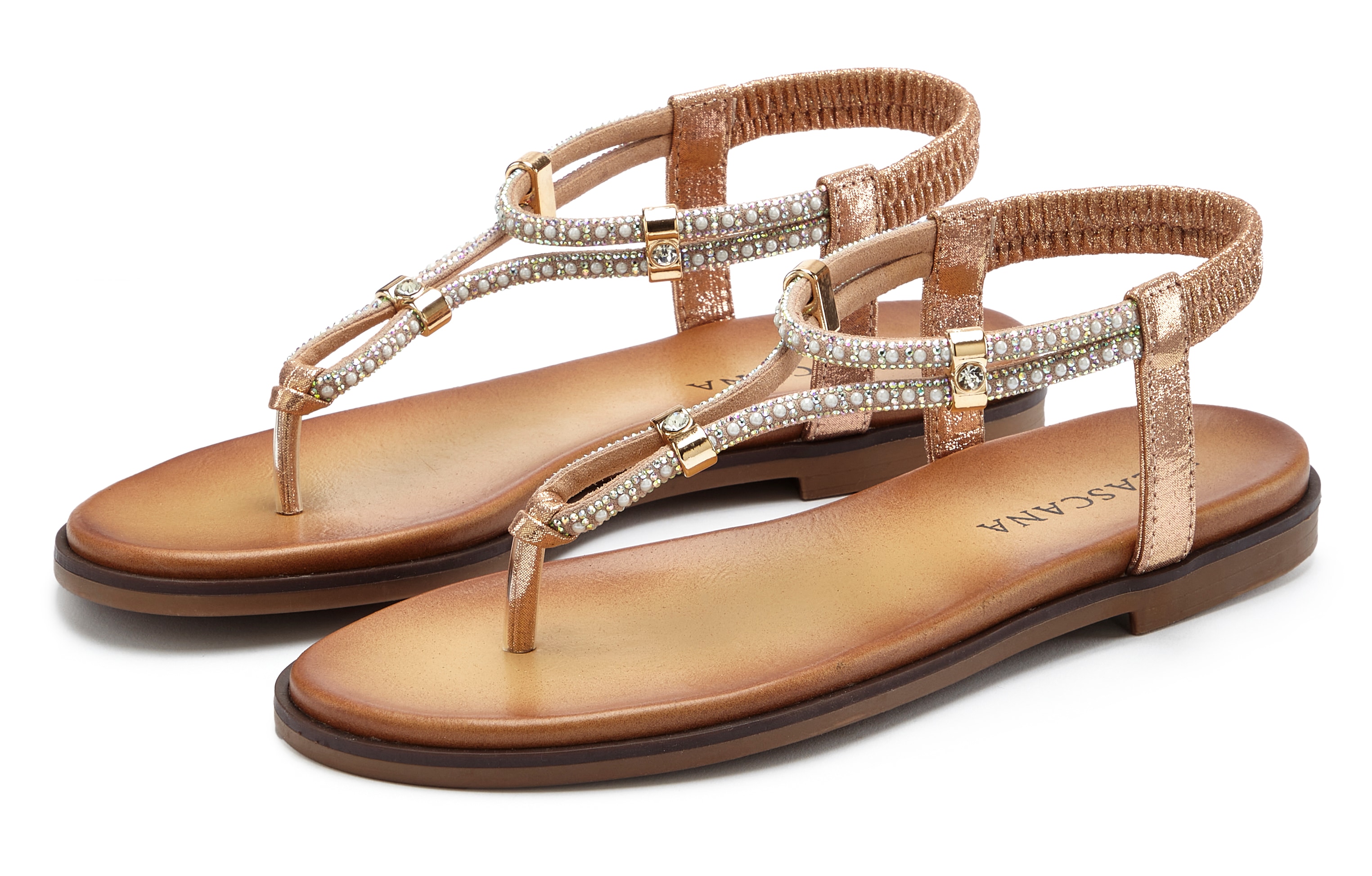 LASCANA Zehentrenner "Sandale, Sommerschuh, offener Schuh," mit eleganten Schmucksteinchen VEGAN