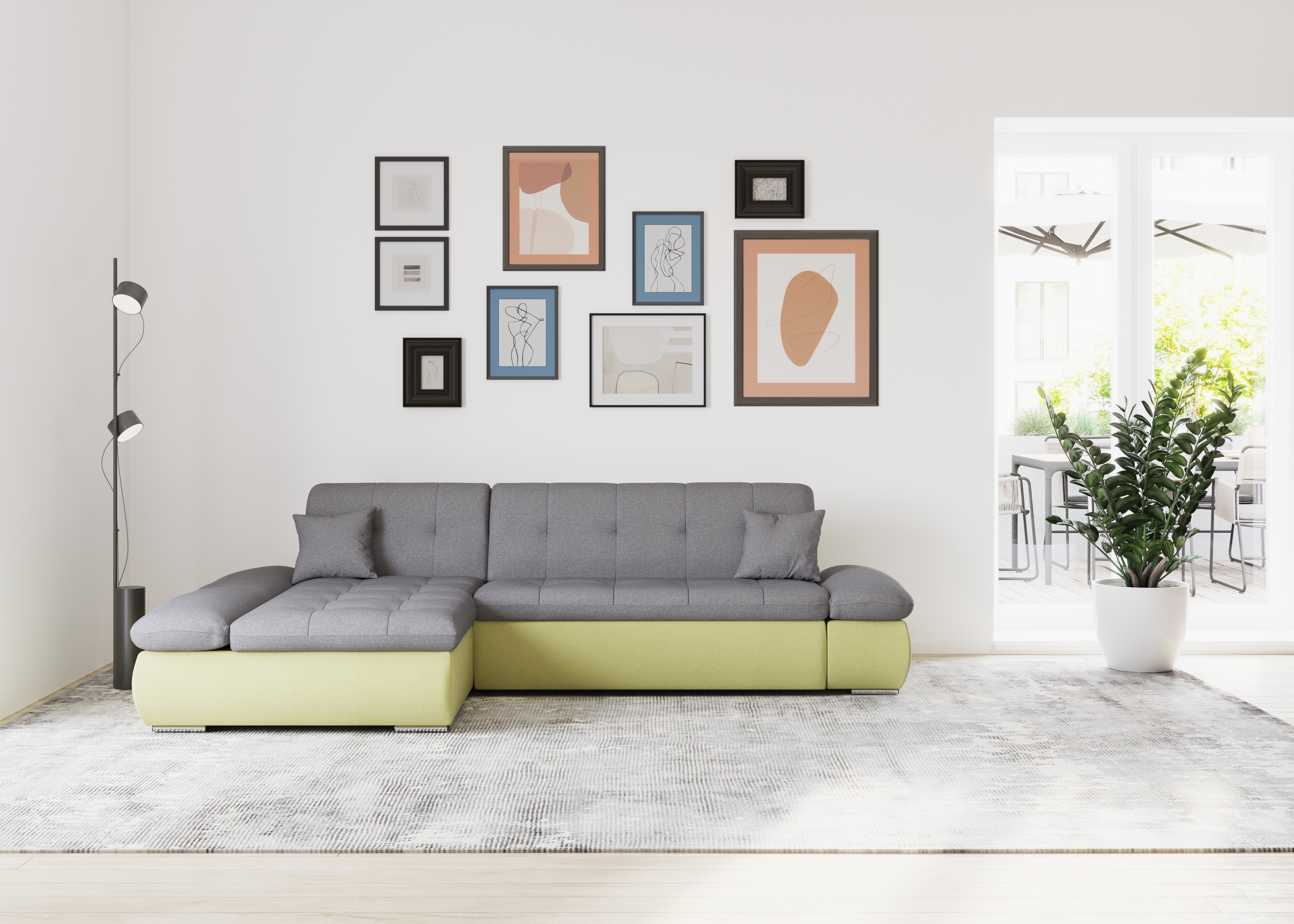 DOMO collection Ecksofa "MORIC 300x172 cm, XXL-Sofa mit viel Platz, L-Form, auch in Cord" wahlweise mit Bettfunktion und Armteilverstellung, gelb-schlamm