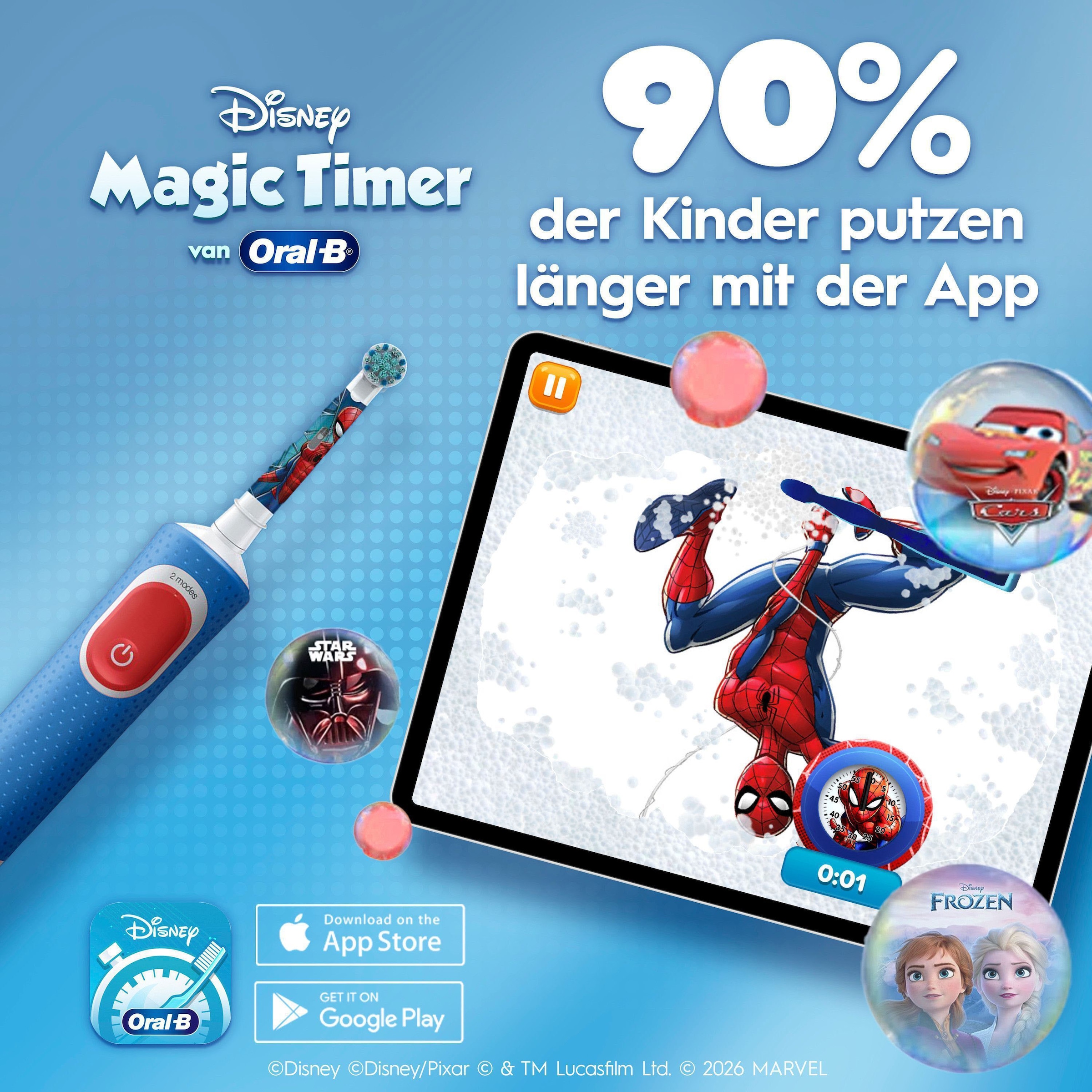 Oral-B Elektrische Zahnbürste »Pro Kids Spiderman« 1 Stk. Aufsteckbürsten für Kinder ab 3 Jahren