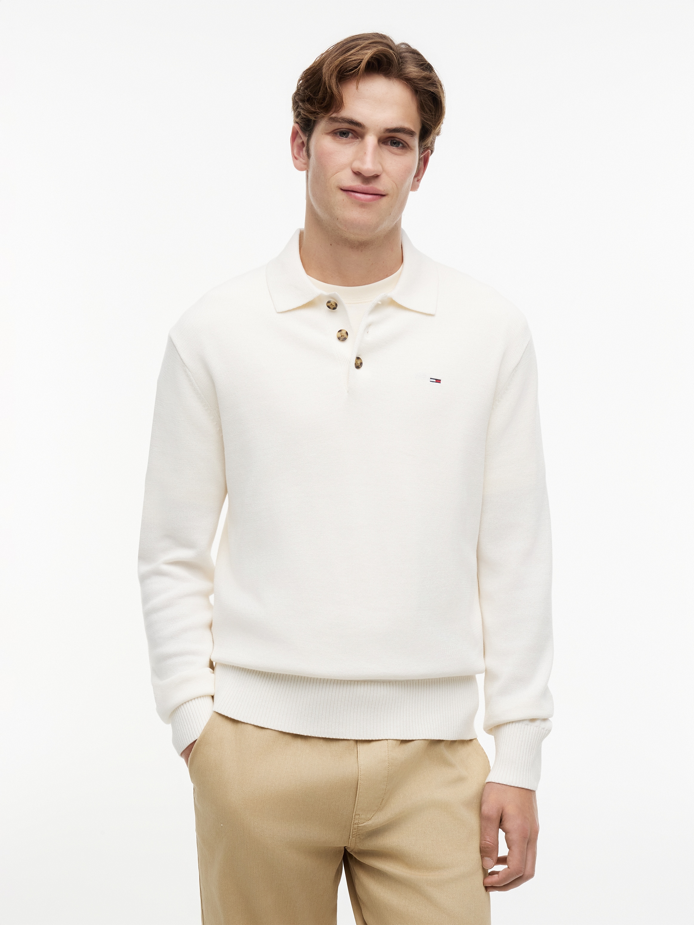 Tommy Jeans Polokragenpullover "TJM SLIM ESSENTIAL POLO SWEATER" mit Logostickerei