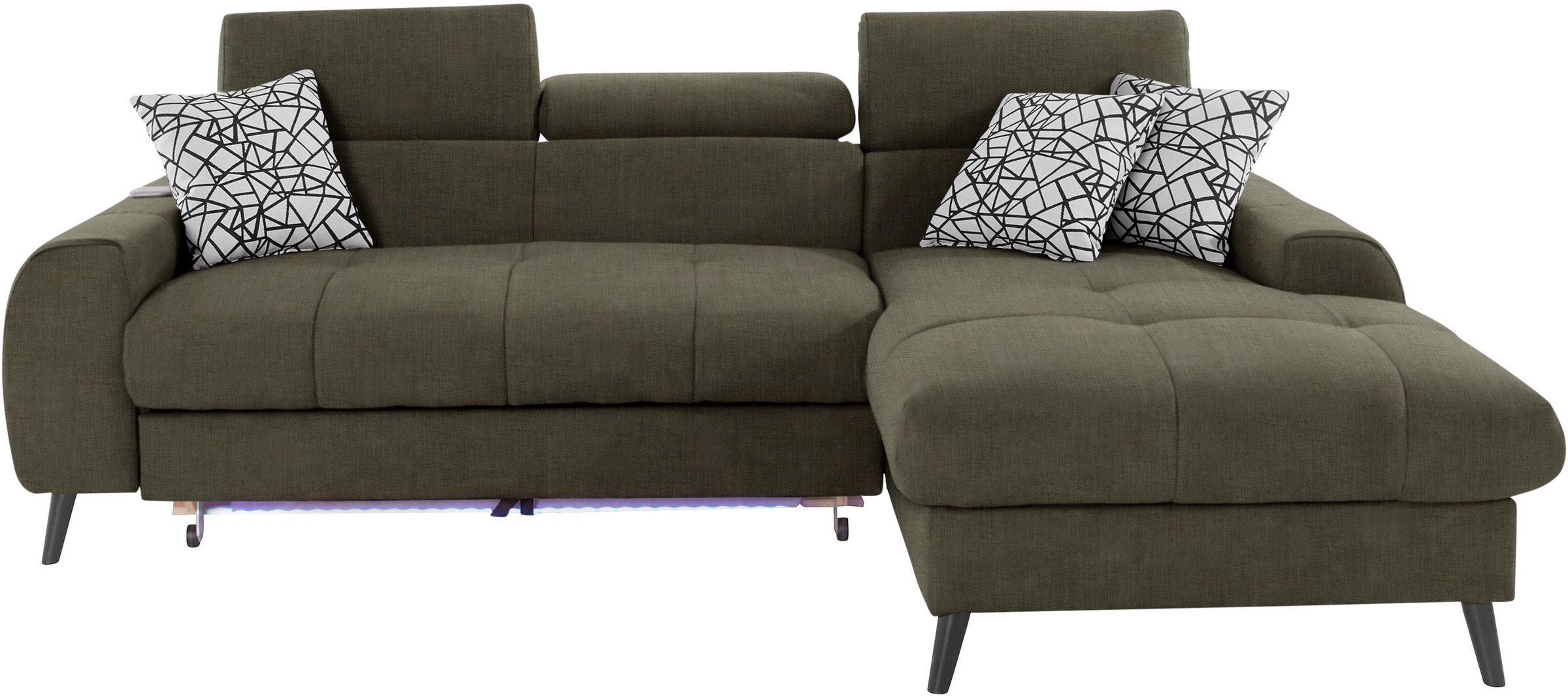 COTTA Ecksofa »Mia L-Form mit 3 Zierkissen«, wahlweise mit Bettfunktion, Bettkasten, Beleuchtung & Wireless-Charger