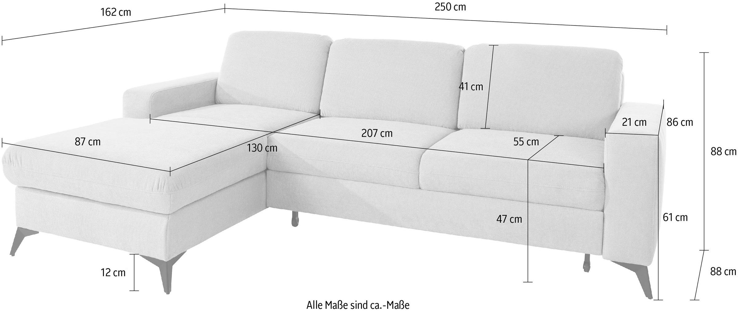 Places of Style Ecksofa »Lolland L-Form«, Wahlweise mit Bettfunktion und Bettkasten, Federkern