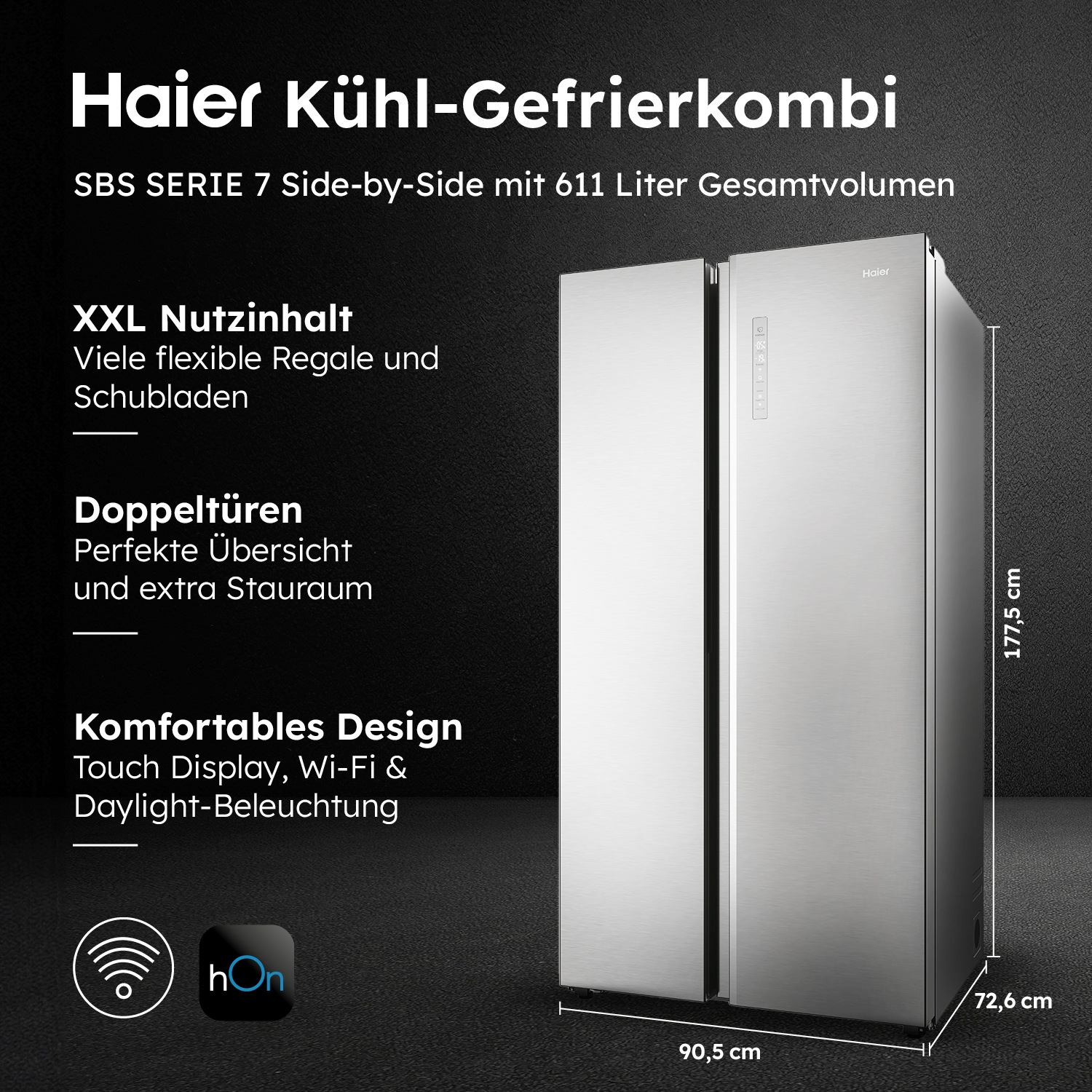 Haier Side-by-Side SBS Series 7 "HSW79F18ANMM" 177,5 hoch 90,5 breit XXL-Ka günstig online kaufen