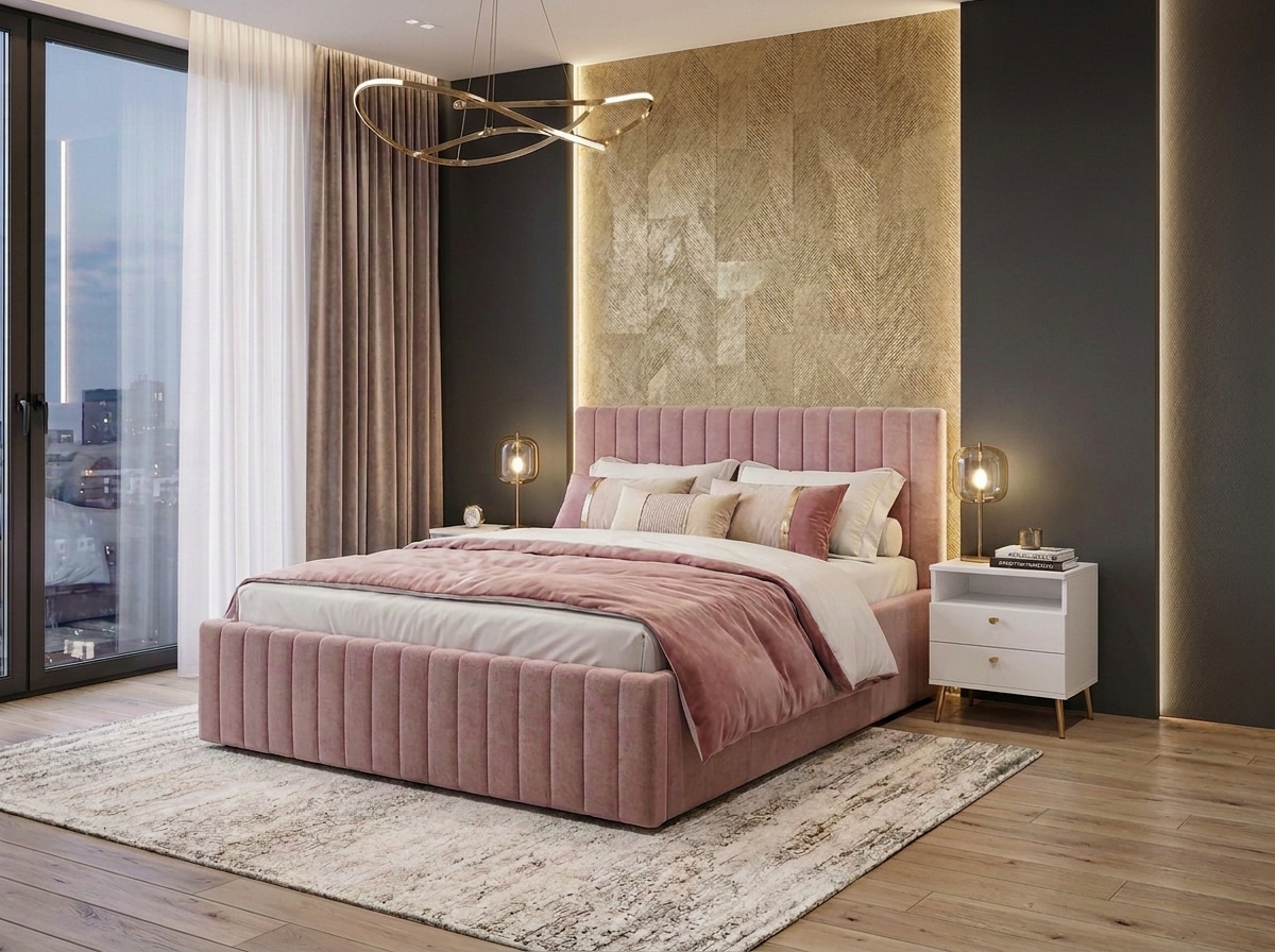 OTTO home Polsterbett "MOIVRE, vertikale Steppung in Rillenoptik, wahlweise mit Bettkasten" Stauraumbett, gepolstertes Kopfteil, ohne Matratze, modernes Design