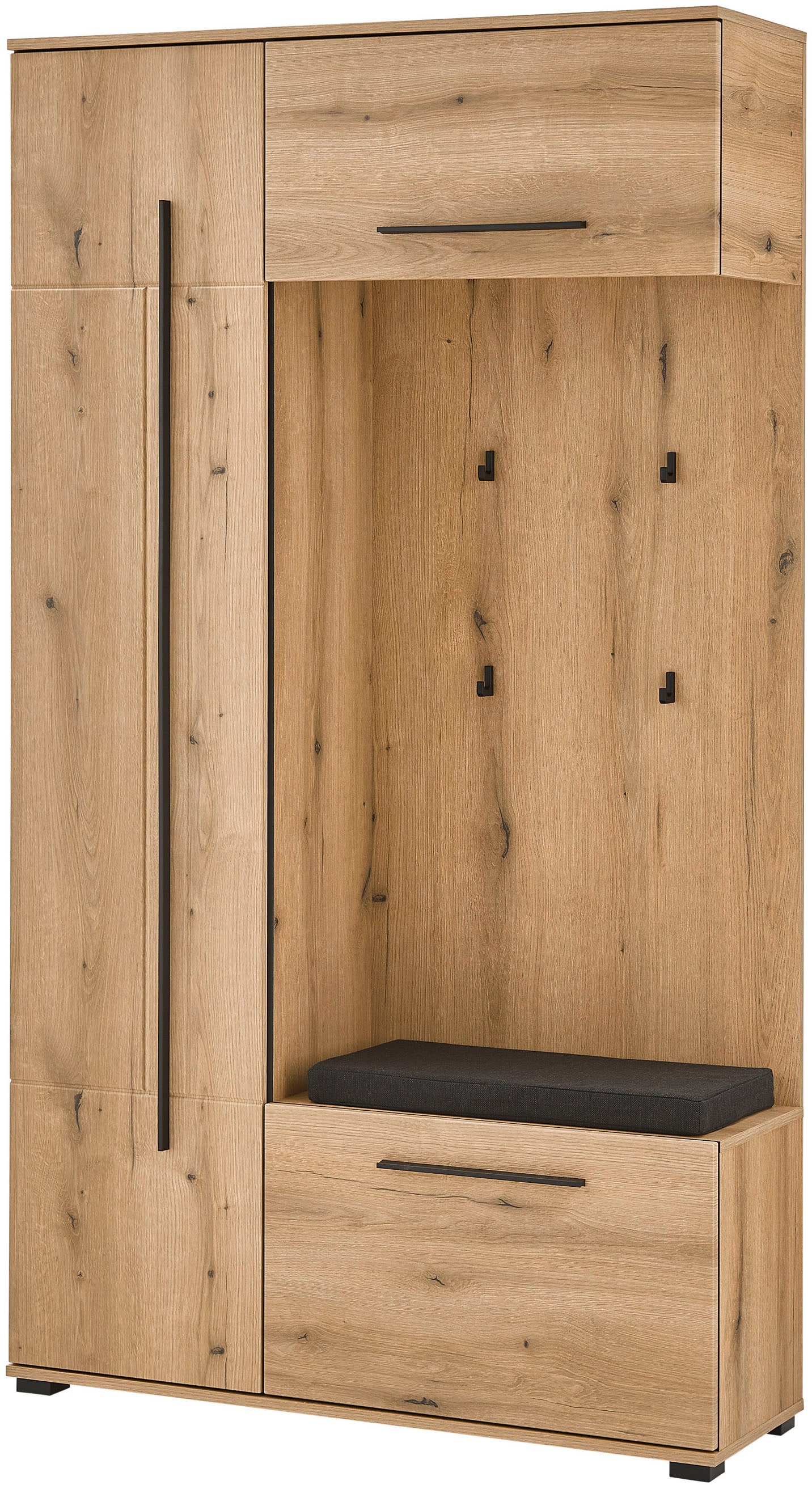 Home affaire Kompaktgarderobe "Cantara Flurgarderobe, modern, 2 Farben, 111 cm breit" 2 Stk. tlg. unterschiedliche Stauraummöglichkeiten, inkl. Sitzkissen