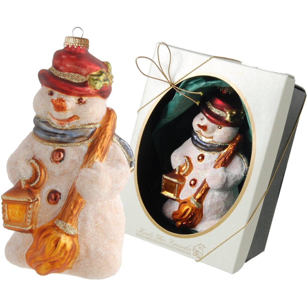 Krebs Glas Lauscha Christbaumschmuck »Schneemann mit Besen und Laterne, Weihnachtsdeko, Christbaumschmuck«, (1 tlg.)