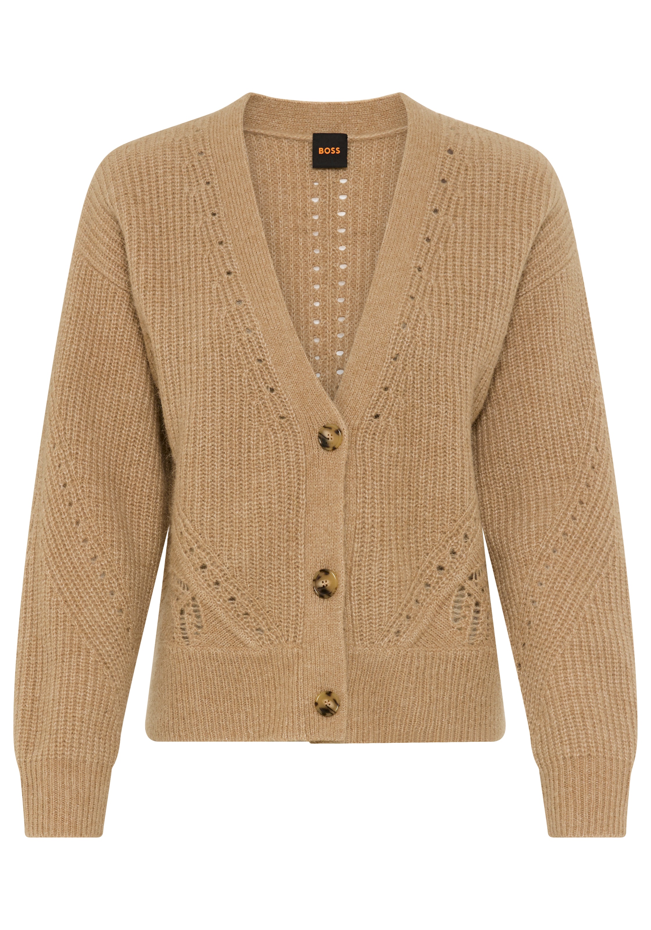 BOSS ORANGE Cardigan "Fortellini Premium Damenmode", mit Ajourstrickmuster günstig online kaufen