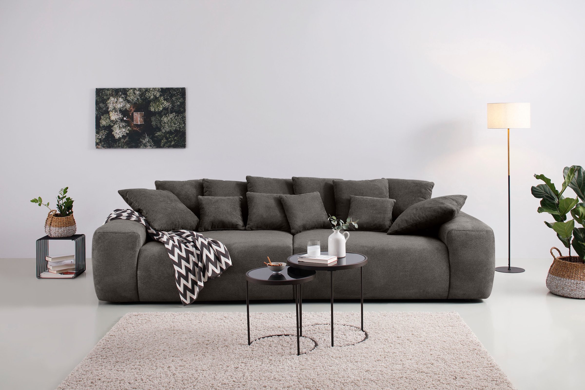 Home affaire Big-Sofa "Sundance", Boxspringfederung, Breite 302 cm, Lounge Sofa mit vielen losen Kissen