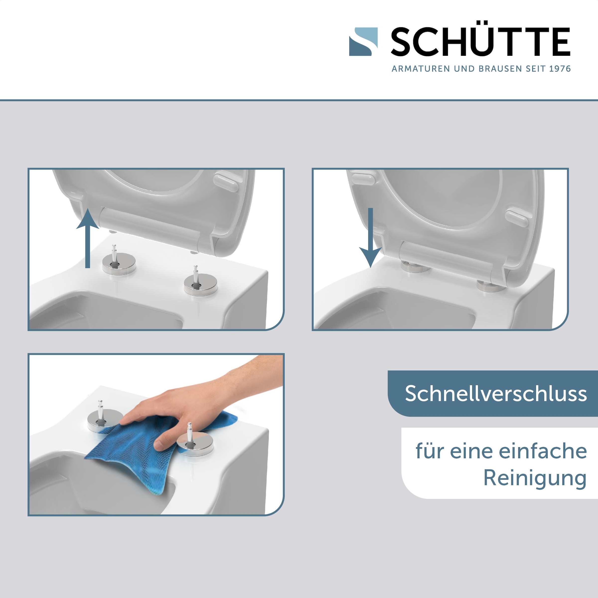 Schütte WC-Sitz »Duroplast, WHITE D-Form PRO 2«, (WC-Sitz, Befestigungsmaterial, Montageanleitung), mit Absenkautomatik und Schnellverschluss