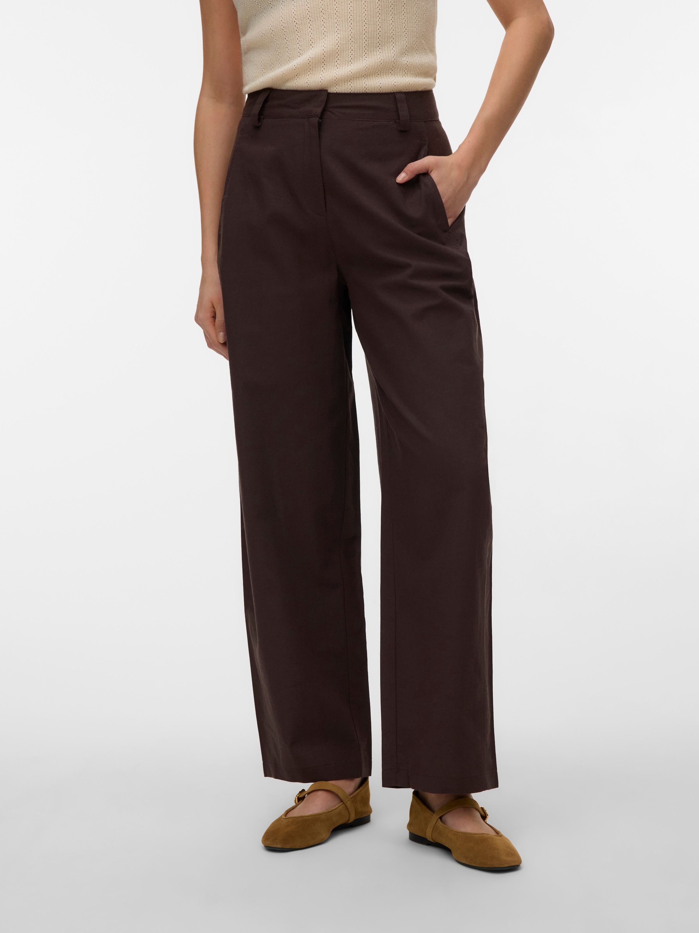 Vero Moda Anzughose "VMSELMA HW BARREL PANTS WVN NOOS" Baumwollmischung, high waist, weite Beinform, mit Leinen