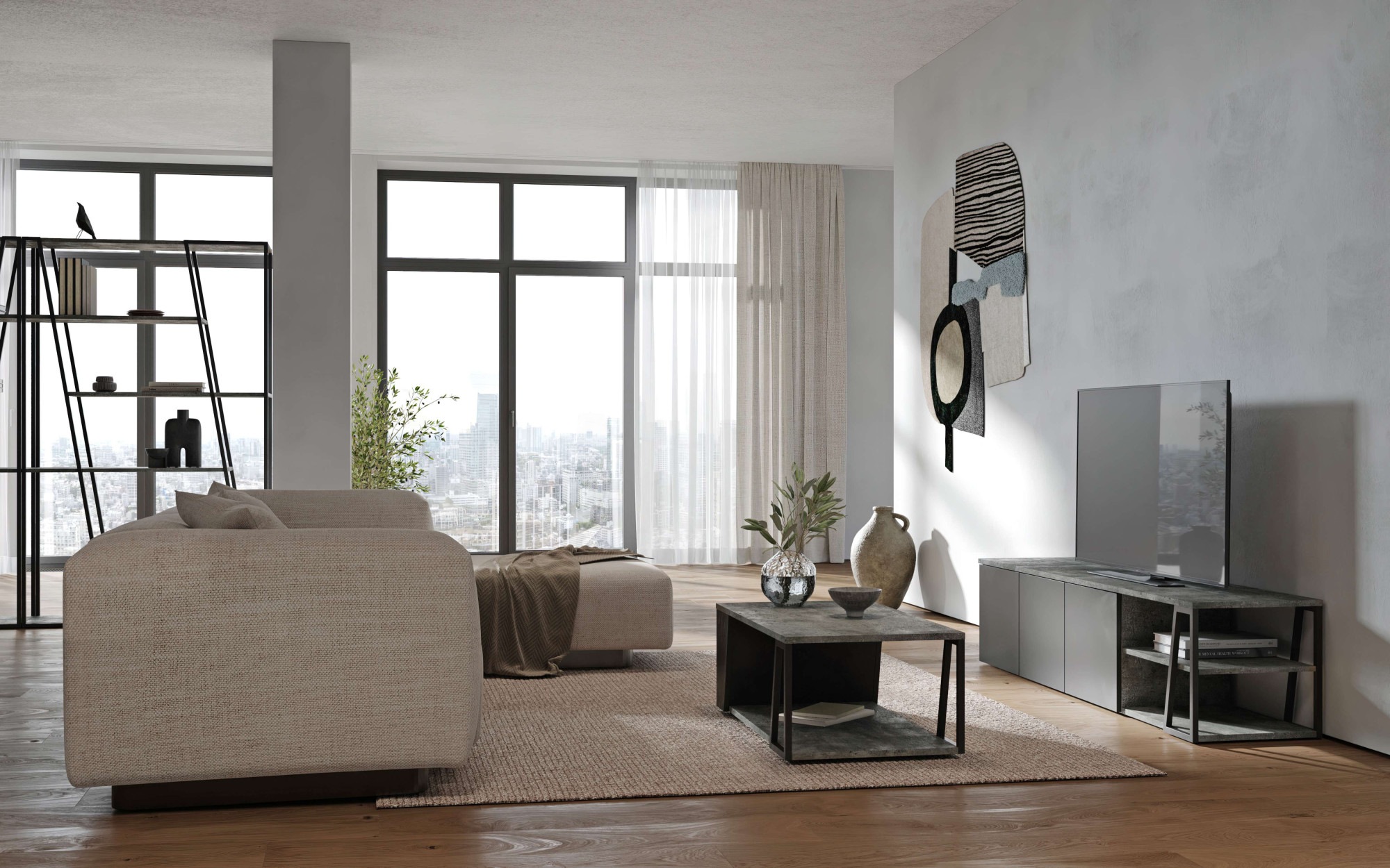 TemaHome TV-Bank »Albi TV Tisch, Lowboard, TV-Schrank, TV-Board,«, Großzügiger Stauraum mit Türen und offenen Fächern
