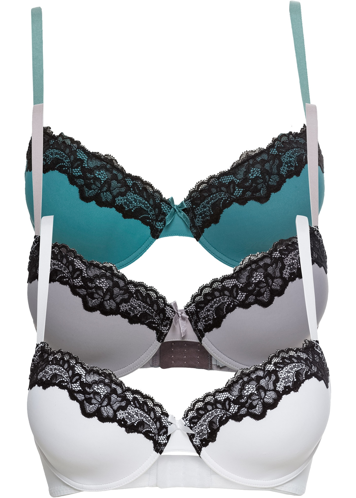 bonprix Schalen-BH »Schalen-BH mit recyceltem Polyamid (3er Pack)« Packung, 3 tlg. im 3er Pack, aus Polyamid und Elasthan, mit Spitze