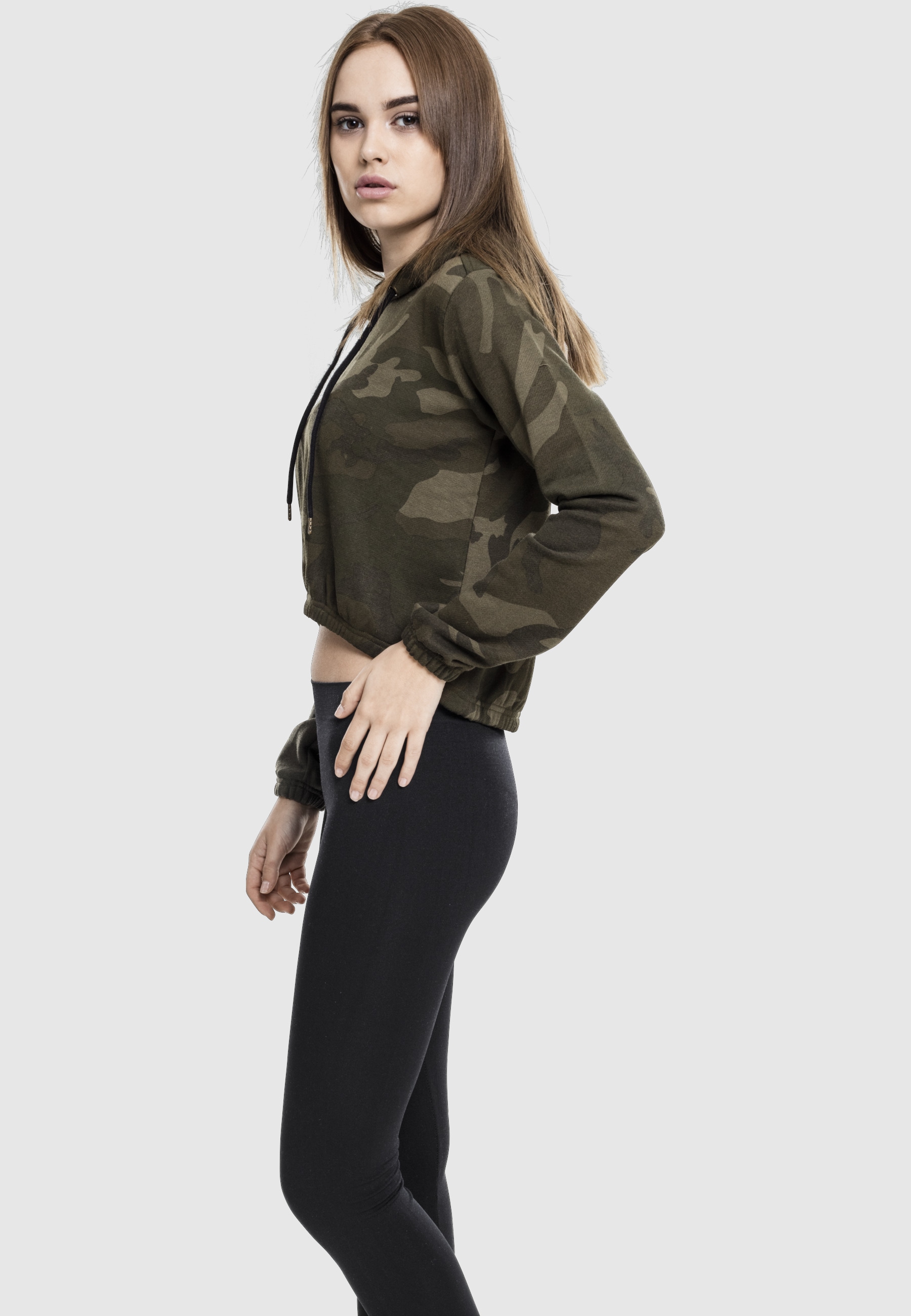 URBAN CLASSICS Rundhalspullover »Urban Classics Damen Ladies Camo Cropped Hoody« 1 Stk.