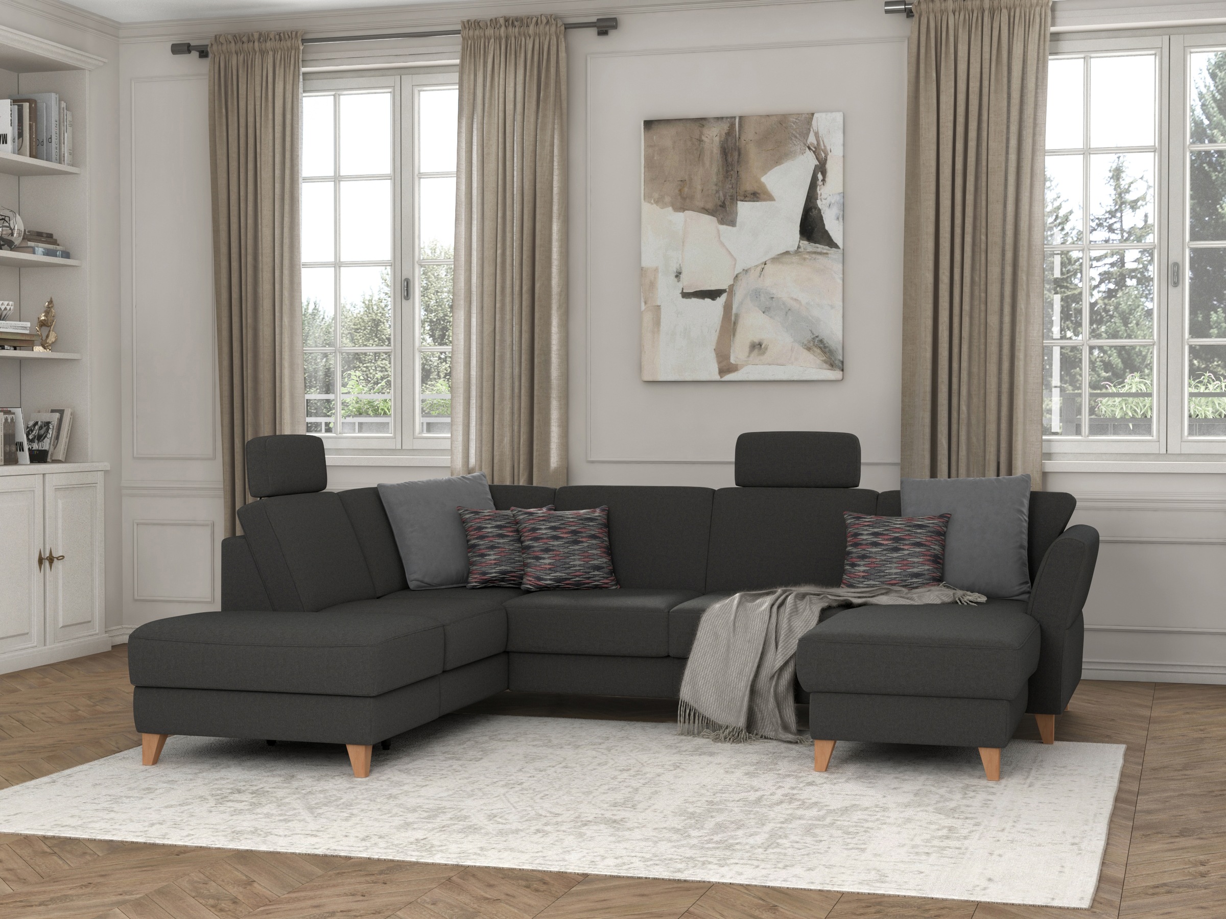 sit&more Wohnlandschaft »Visby U-Form«, wahlweise mit Bettfunktion und Stauraum, frei im Raum stellbar
