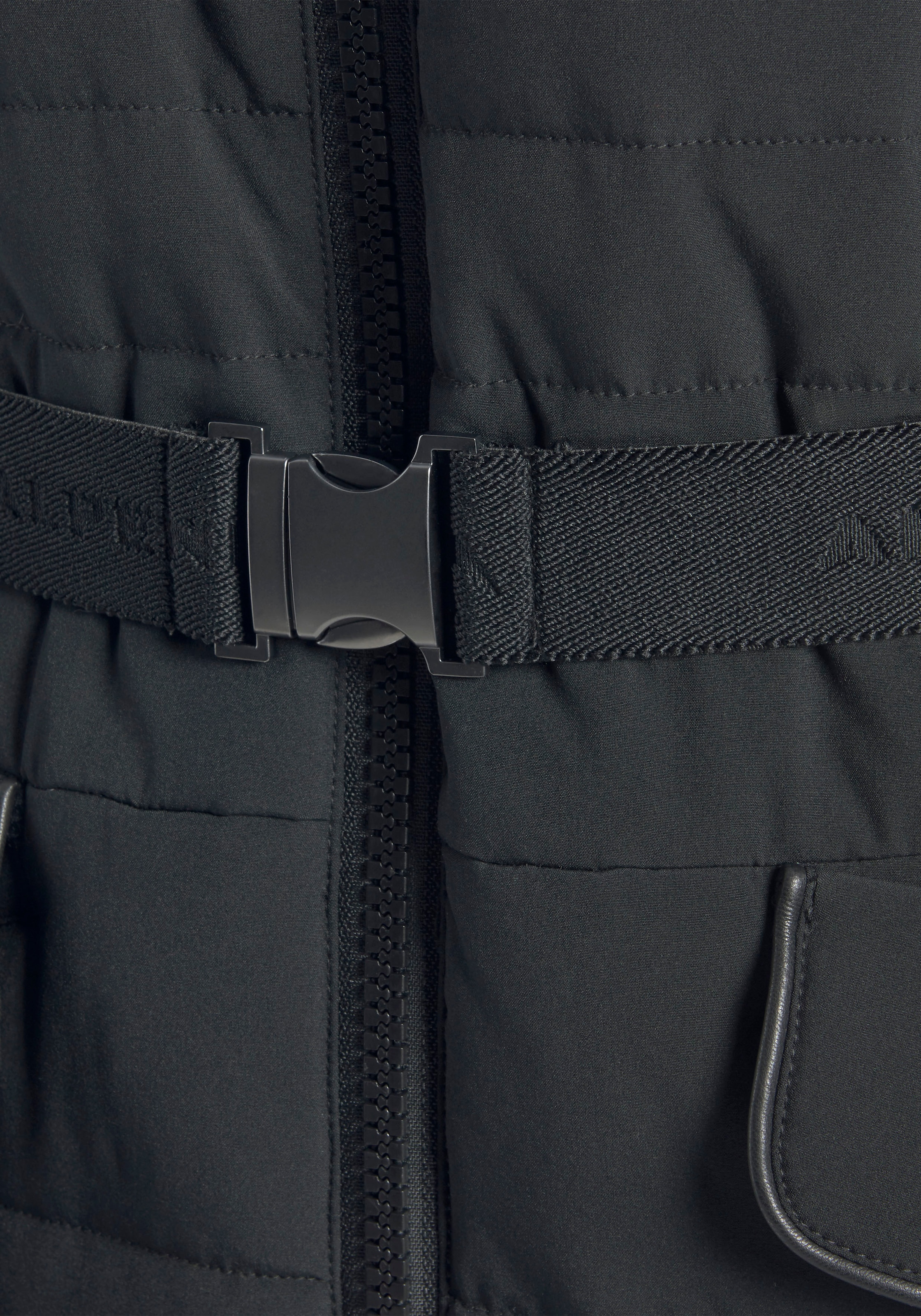 ALPENBLITZ kaufen auf für abnehmbarer long«, | BAUR dem & Steppmantel Mantel »Oslo Markenprägung Gürtel mit Kuschel-Kapuze