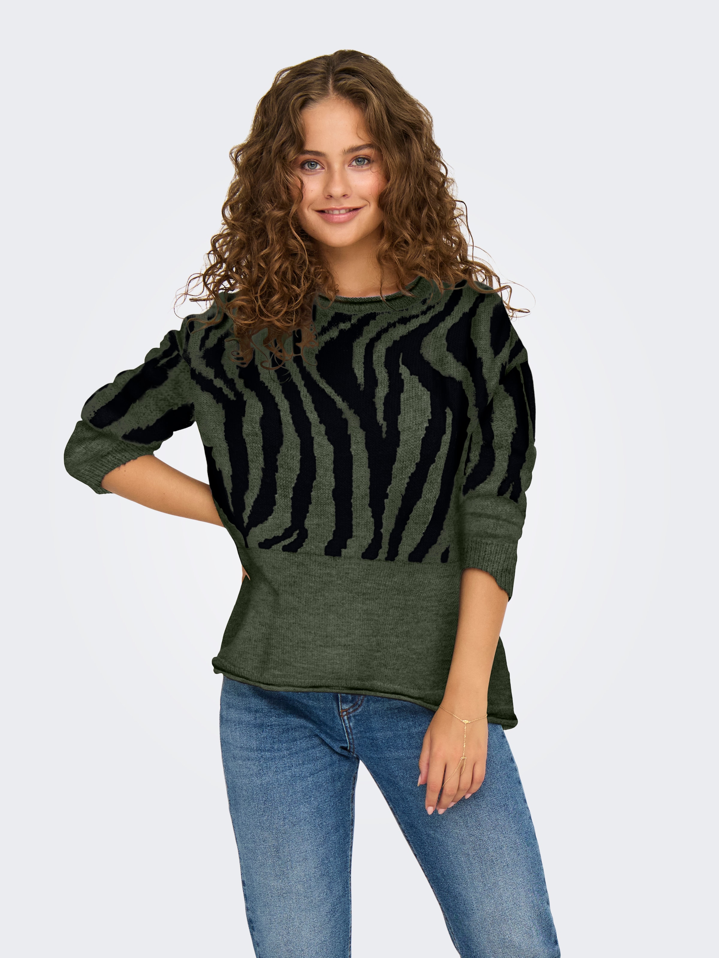 ONLY Rundhalspullover "ONLJADE ANIMAL LS O-NECK NOOS KNT" günstig online kaufen