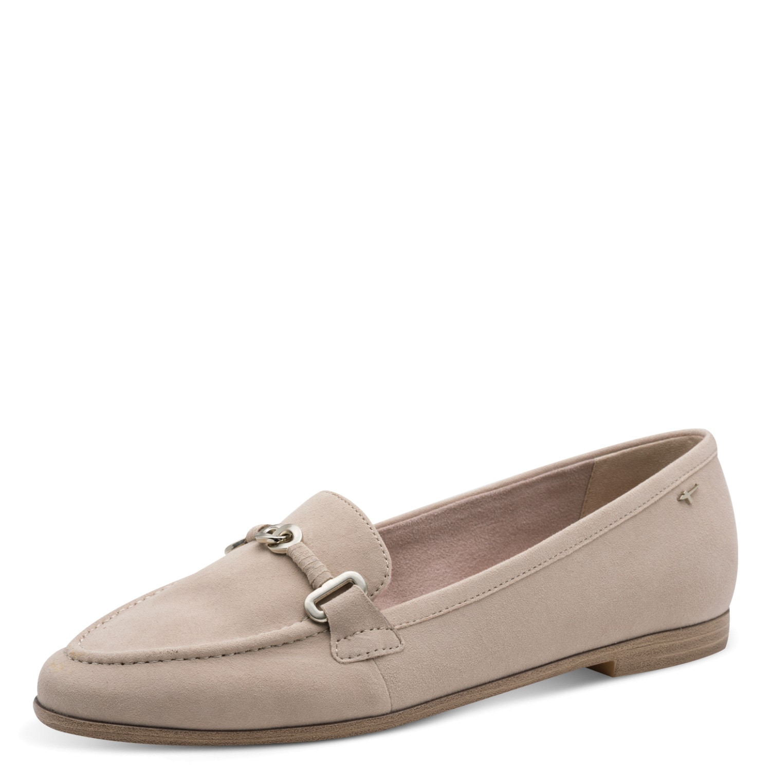 Slipper TAMARIS, Damen, Gr. 38, hellgrau, Ziegenveloursleder, unifarben, Schuhe Slipper, Blockabsatz, Businessschuh, Schlupfschuh mit modischem Zierriegel