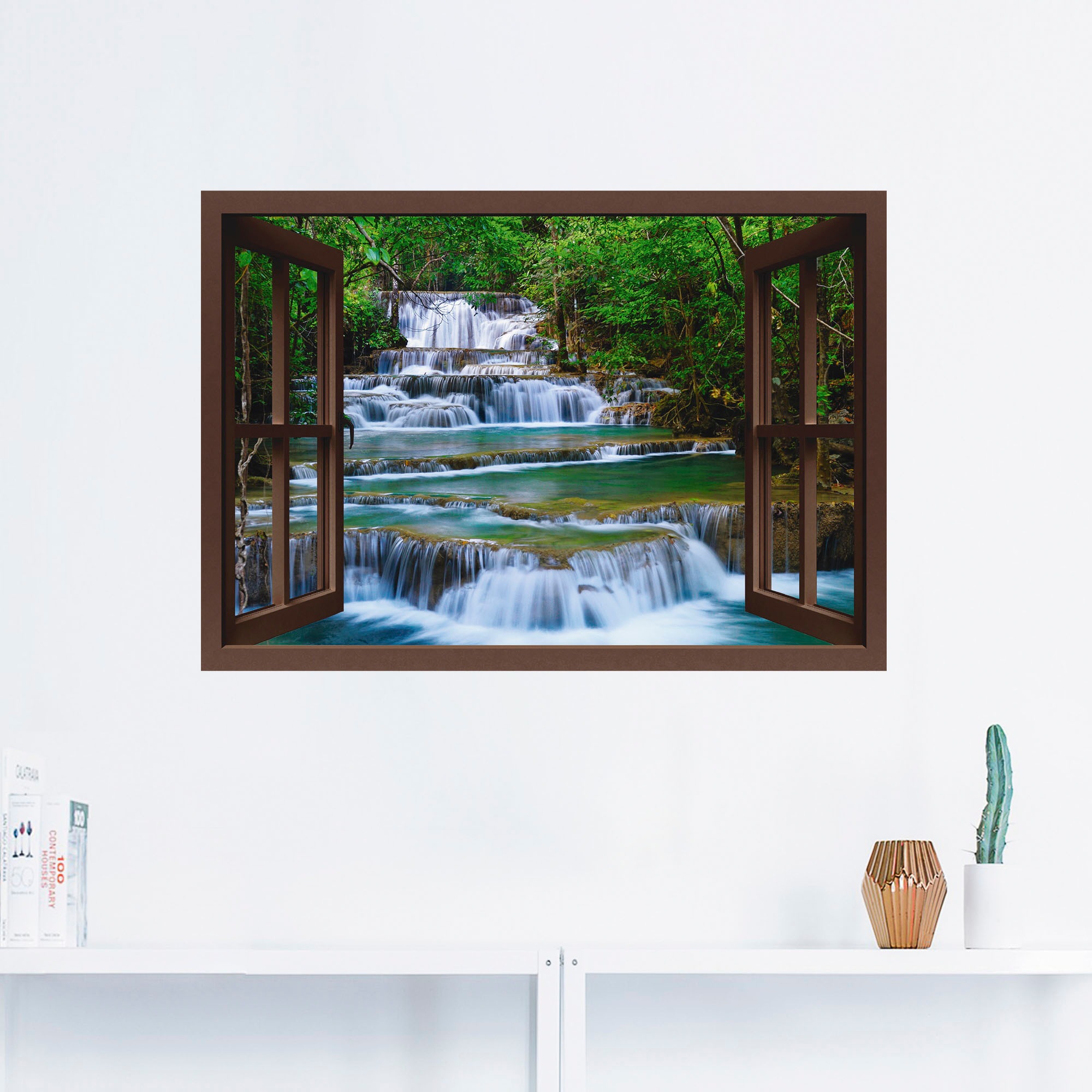 Artland Wandbild »Fensterblick Wasserfall in Kanchanaburi«, Fensterblick, (1 St.), als Leinwandbild, Poster, Wandaufkleber in verschied. Größen