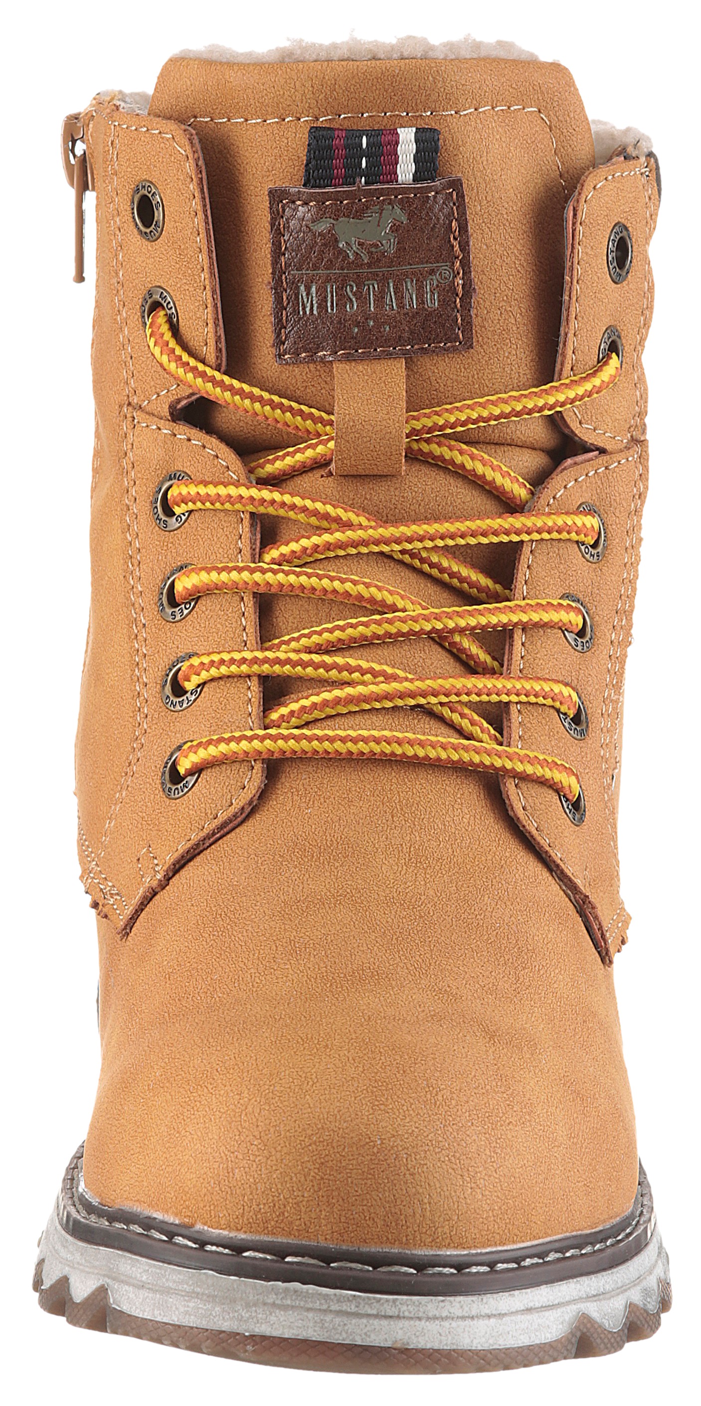 Winterboots MUSTANG SHOES "Arturo", Mädchen, Gr. 28, braun (camelfarben), Lederimitat, unifarben mit Farbeinsatz, Basic, Schuhe Winterboots, Schnürboots, Outdoorboots mit TEX-Membrane 3