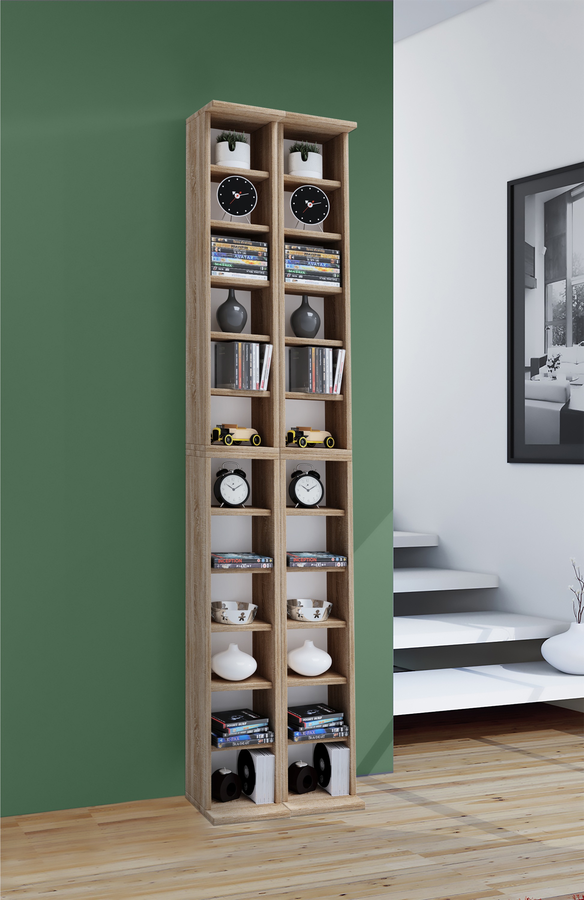 VCM Media-Regal »VCM Holz CD DVD Stand Regal | CD Regal mit Platz für 408 CDs oder 144 DVDs oder 80-Videos | Maße: H. 183 x B. 42 x T. 20 cm | Elegantes CD/DVD Regal | Blu ray Regal ¿ Almera«