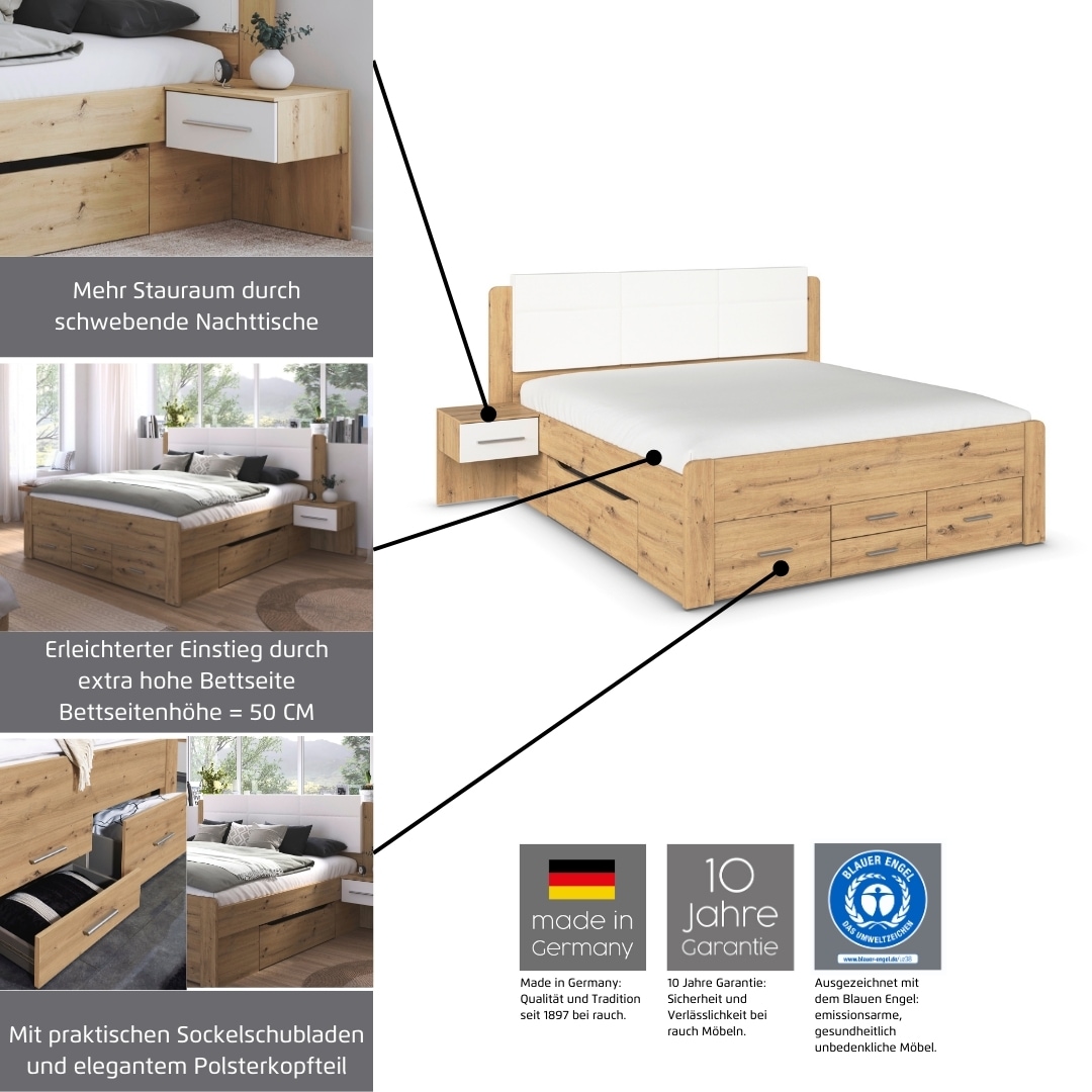 rauch Schlafzimmer-Set »Komplettschlafzimmer Schlafzimmer Stauraumbett MADE IN GERMANY« Set, Liegefläche 180x200, Schrank Maße B/H/T: 271/210/54 cm, 4 tlg. tlg.