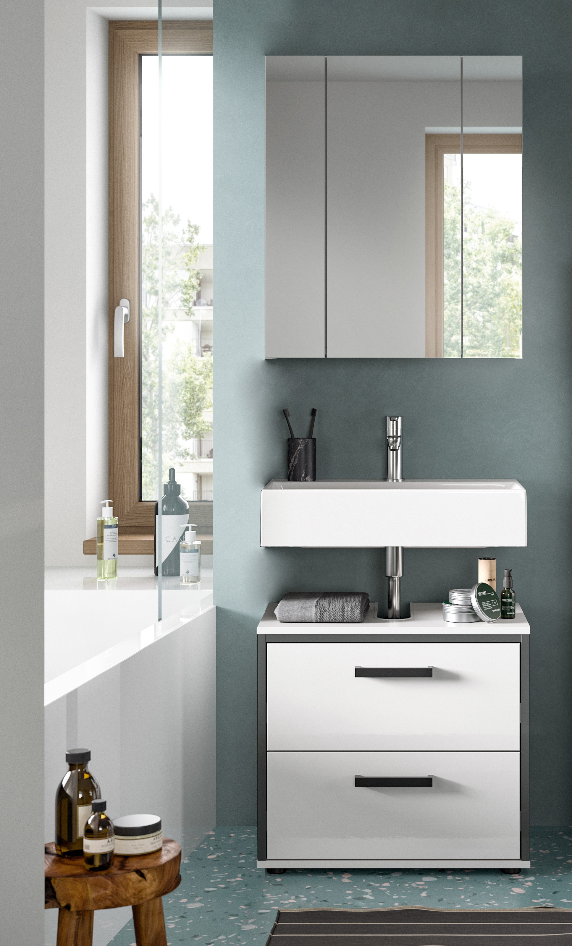 welltime Badmöbel-Set "KAJO, 2-tlg. Badkombination, weiß hochglanz," Set, S günstig online kaufen