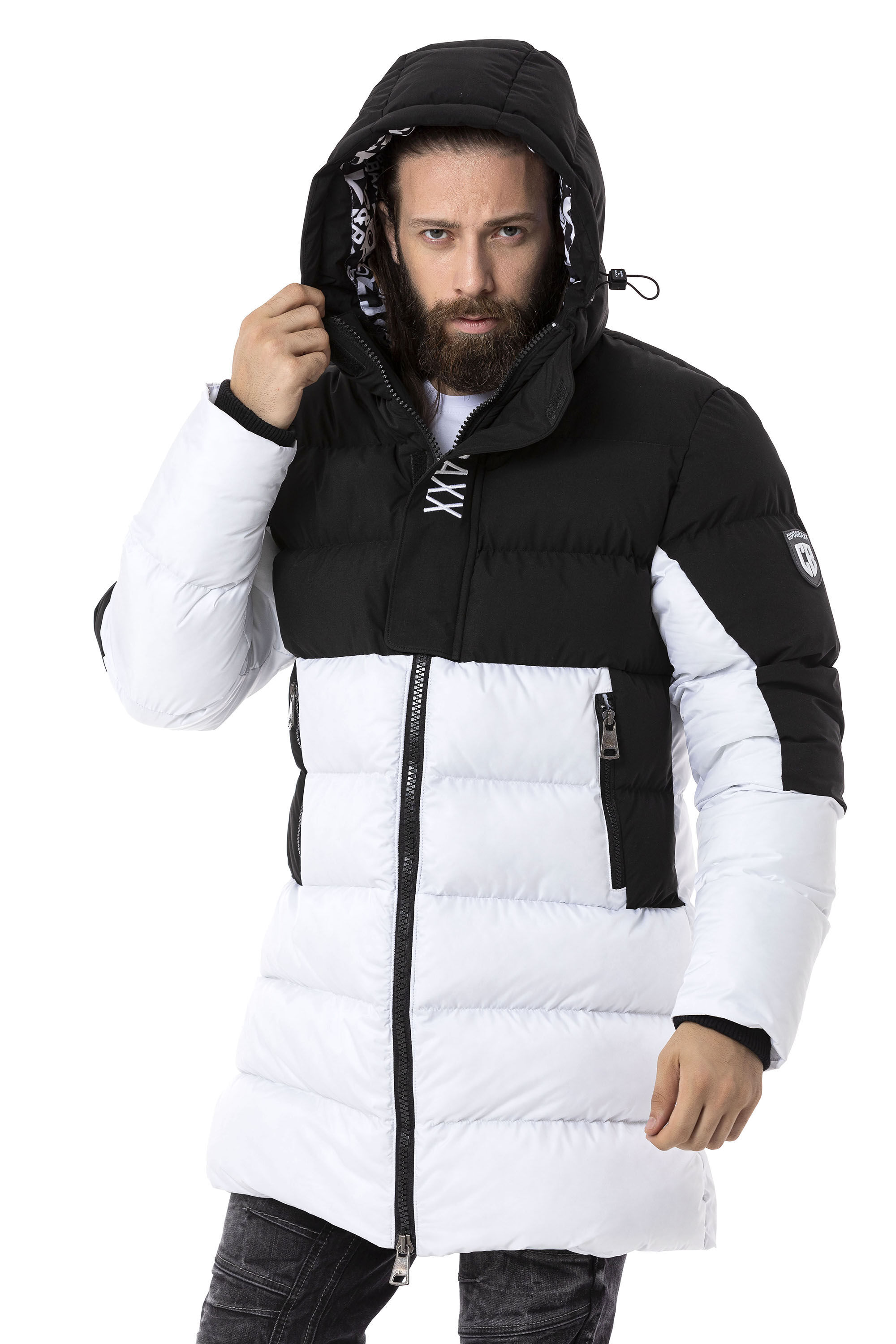 Cipo & Baxx "Winterjacke" mit Kapuze im Kontrast-Look