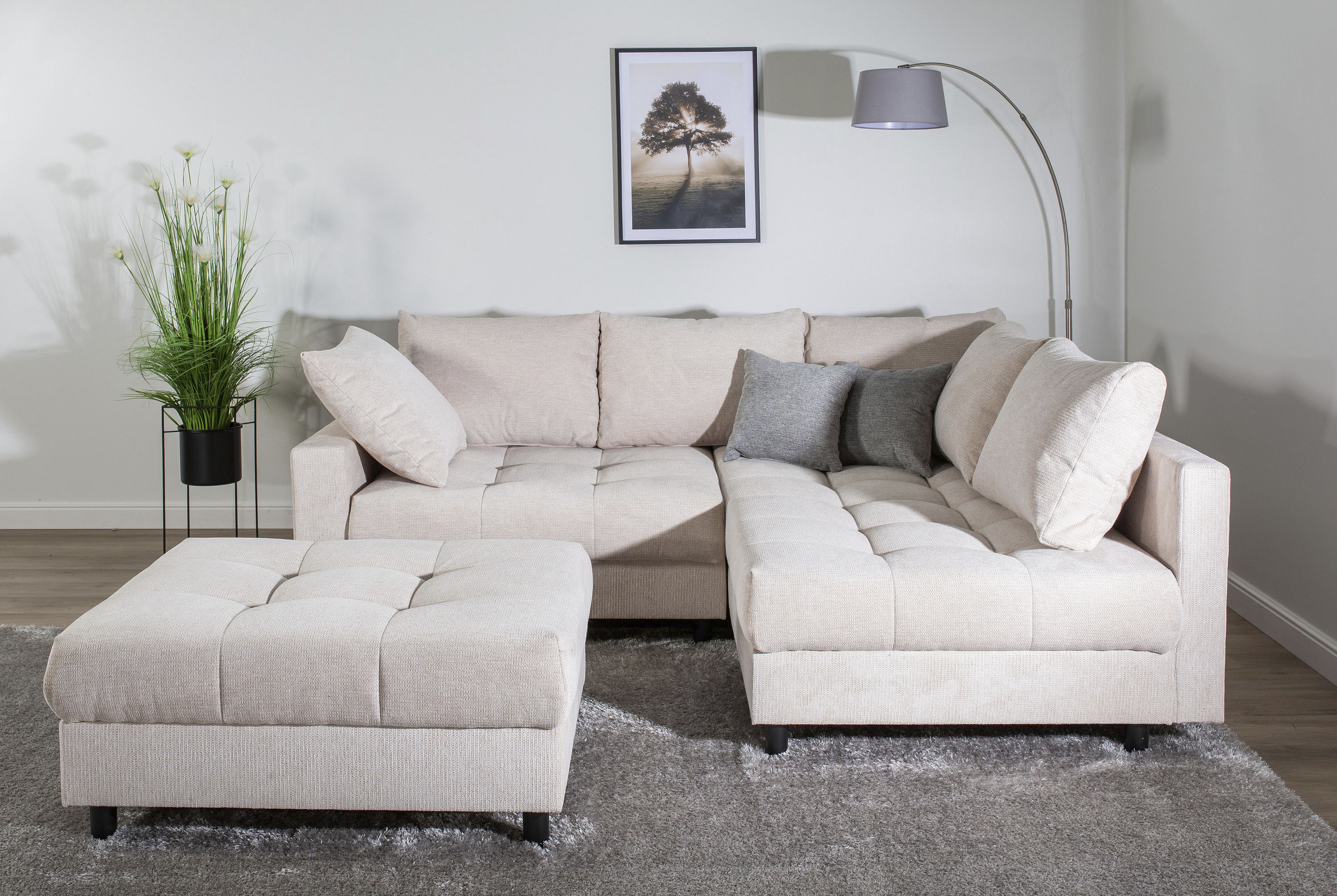 COLLECTION AB Ecksofa "Toni L-Form, B: 215 cm, XXL-Liegefläche 178x190 cm mit Hocker" Set: Sofa & Hocker, 2 Zierkissen, Federkern, frei stellbar
